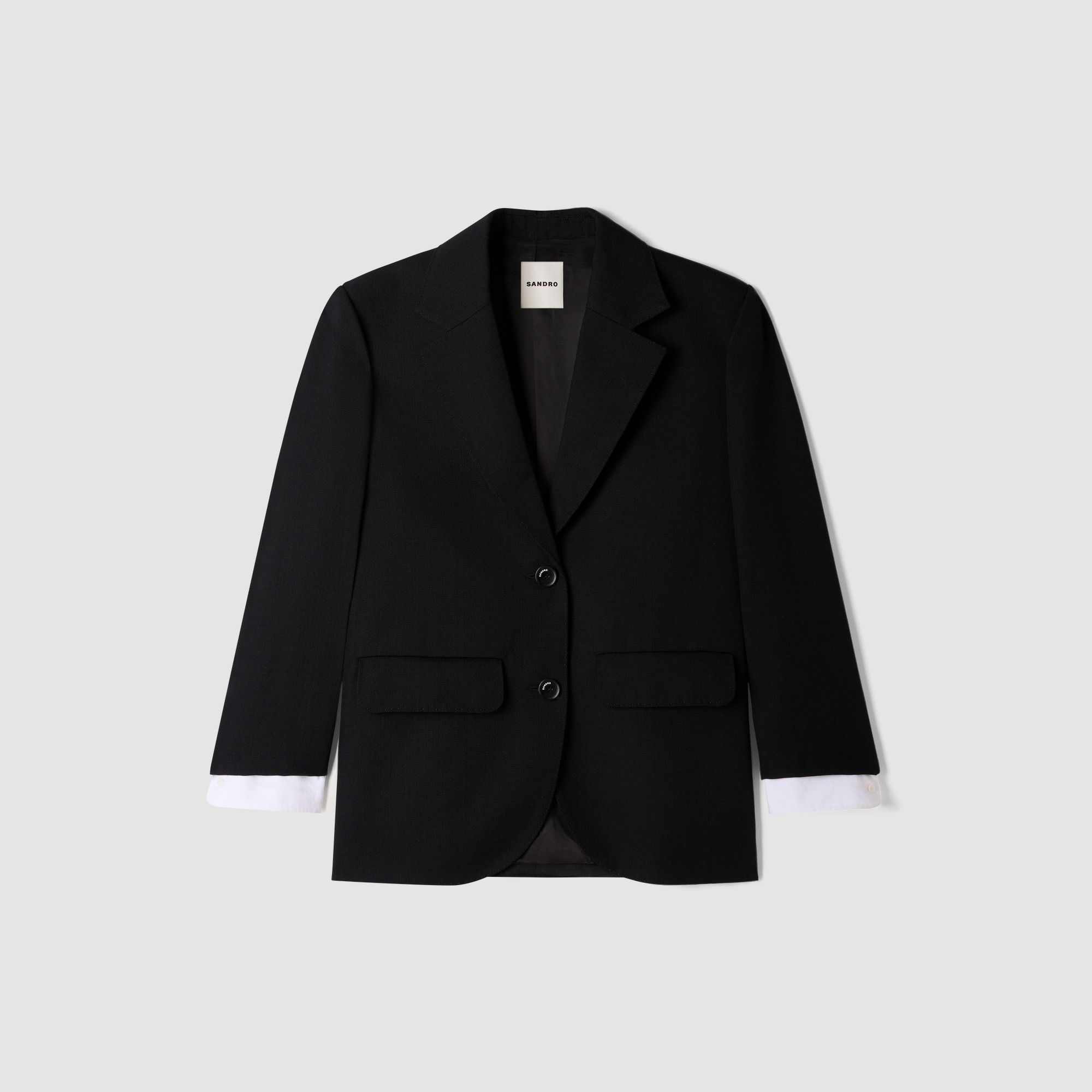 Sandro - Áo khoác satin phối chất liệu