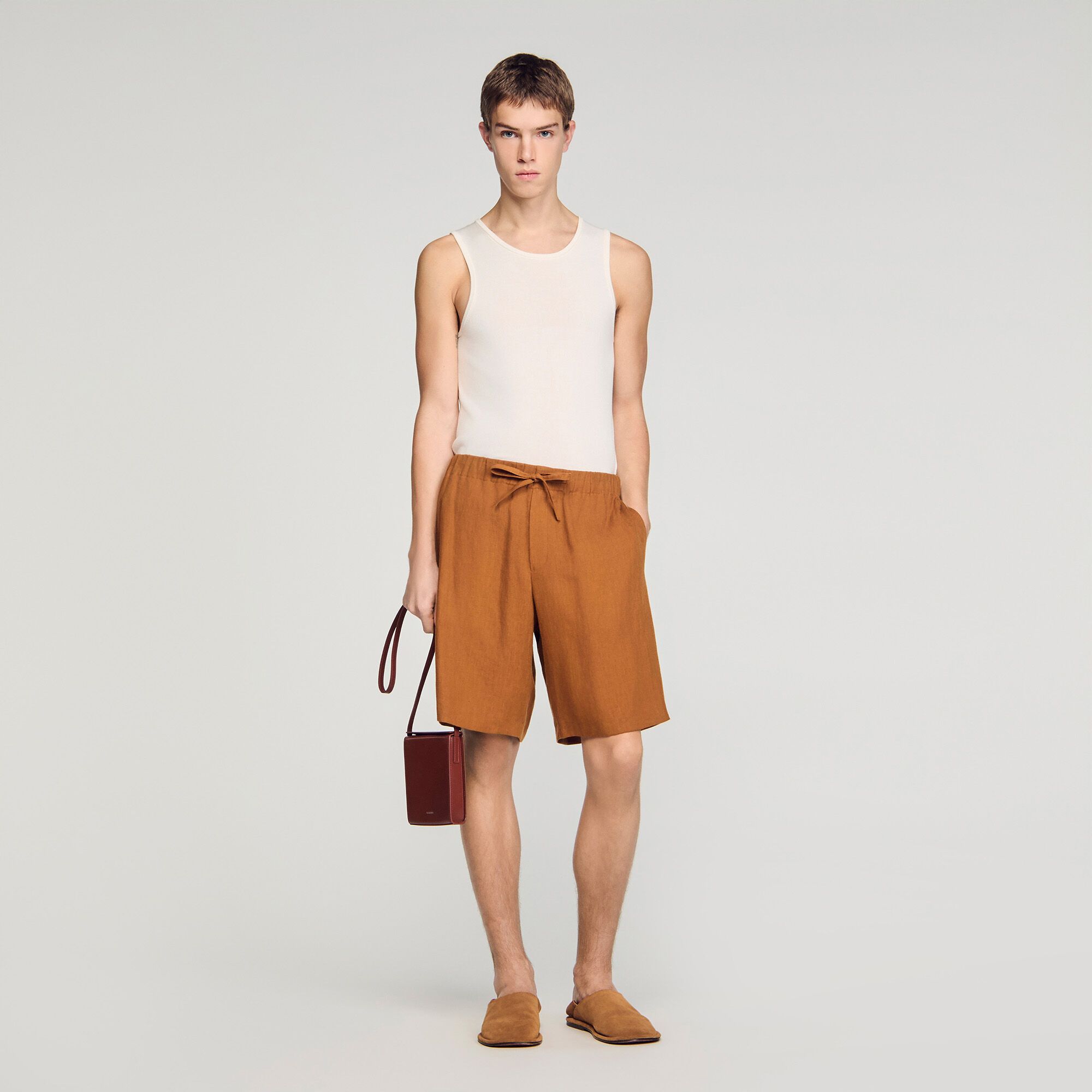 Sandro - Quần short vải lanh cạp chun