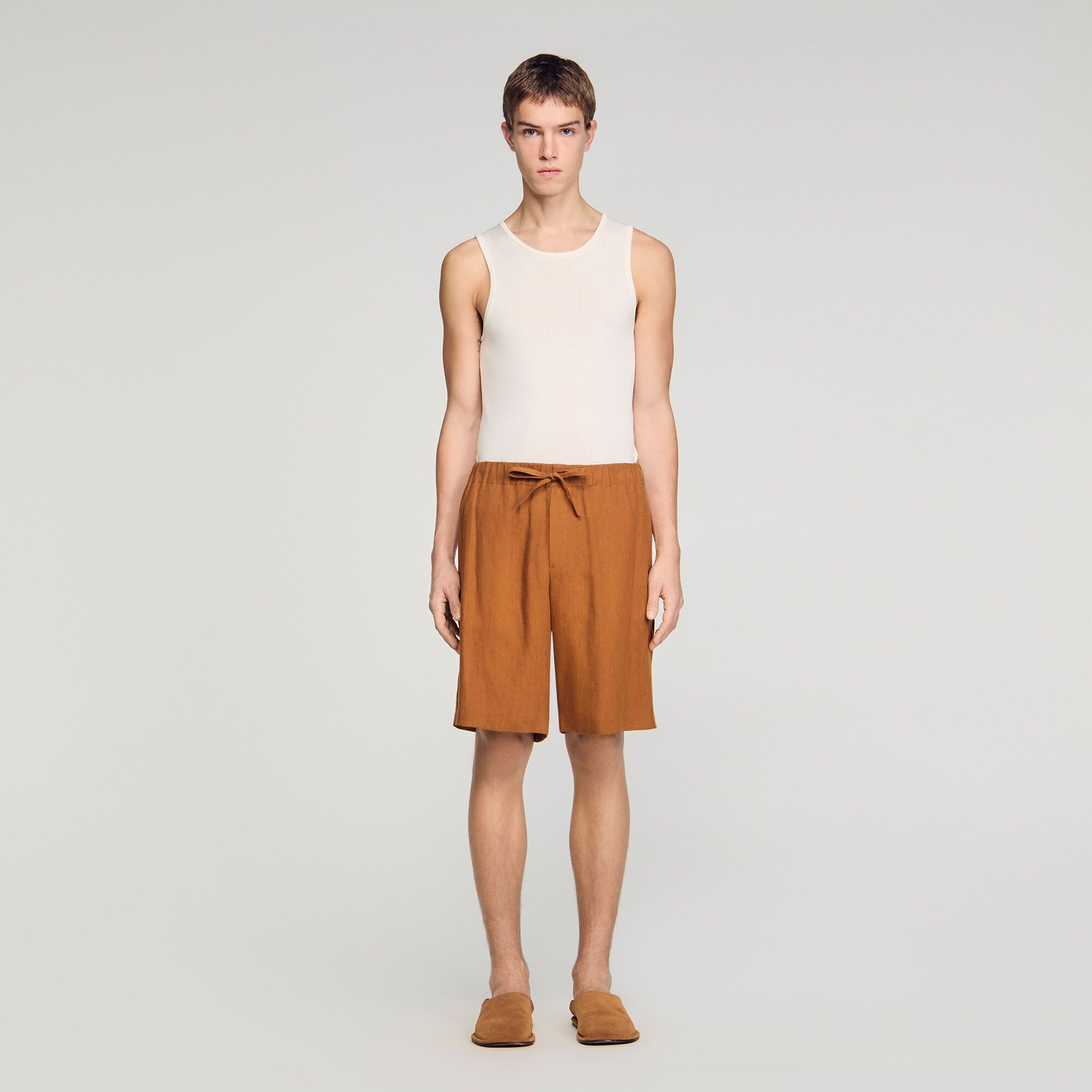 Sandro - Quần short vải lanh cạp chun