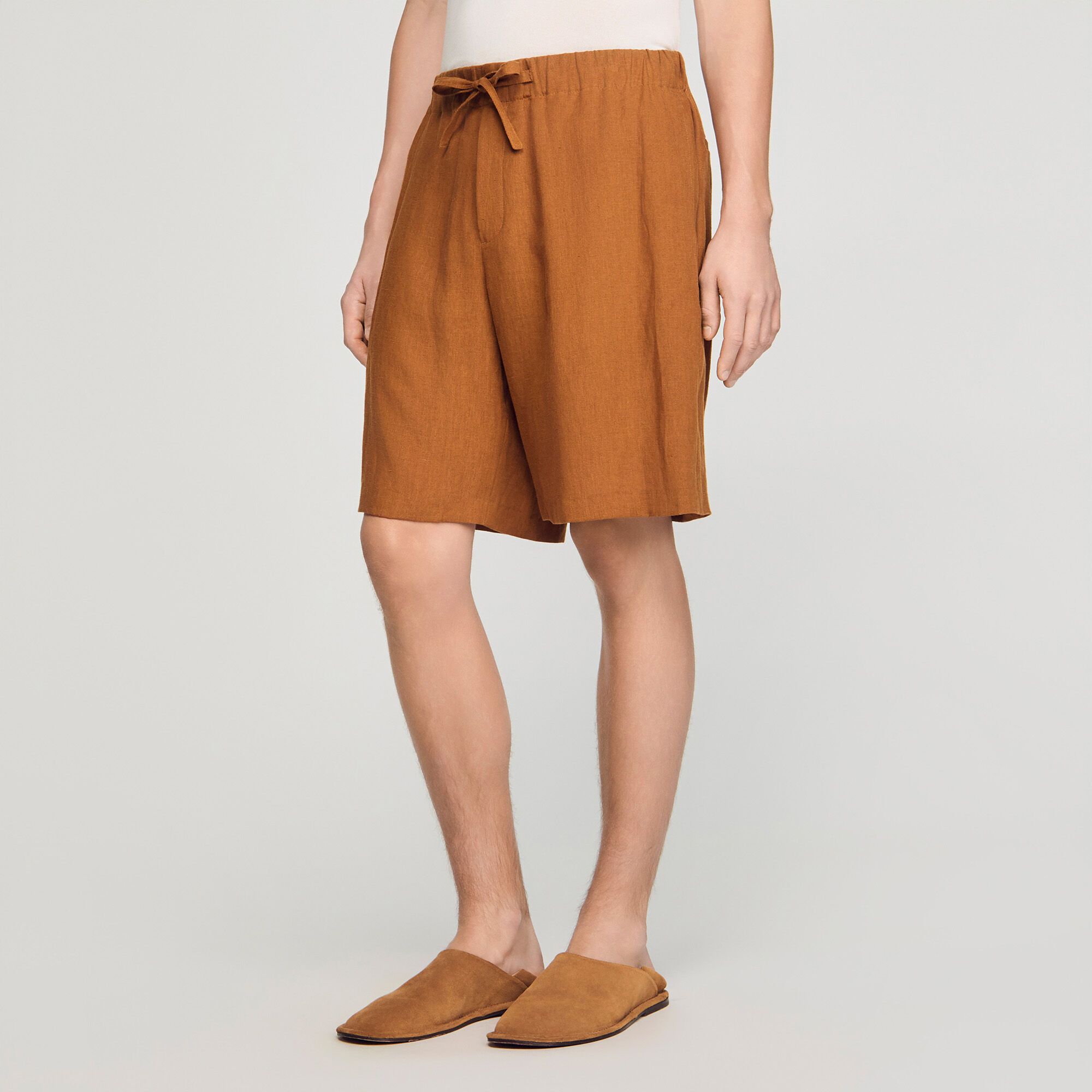Sandro - Quần short vải lanh cạp chun