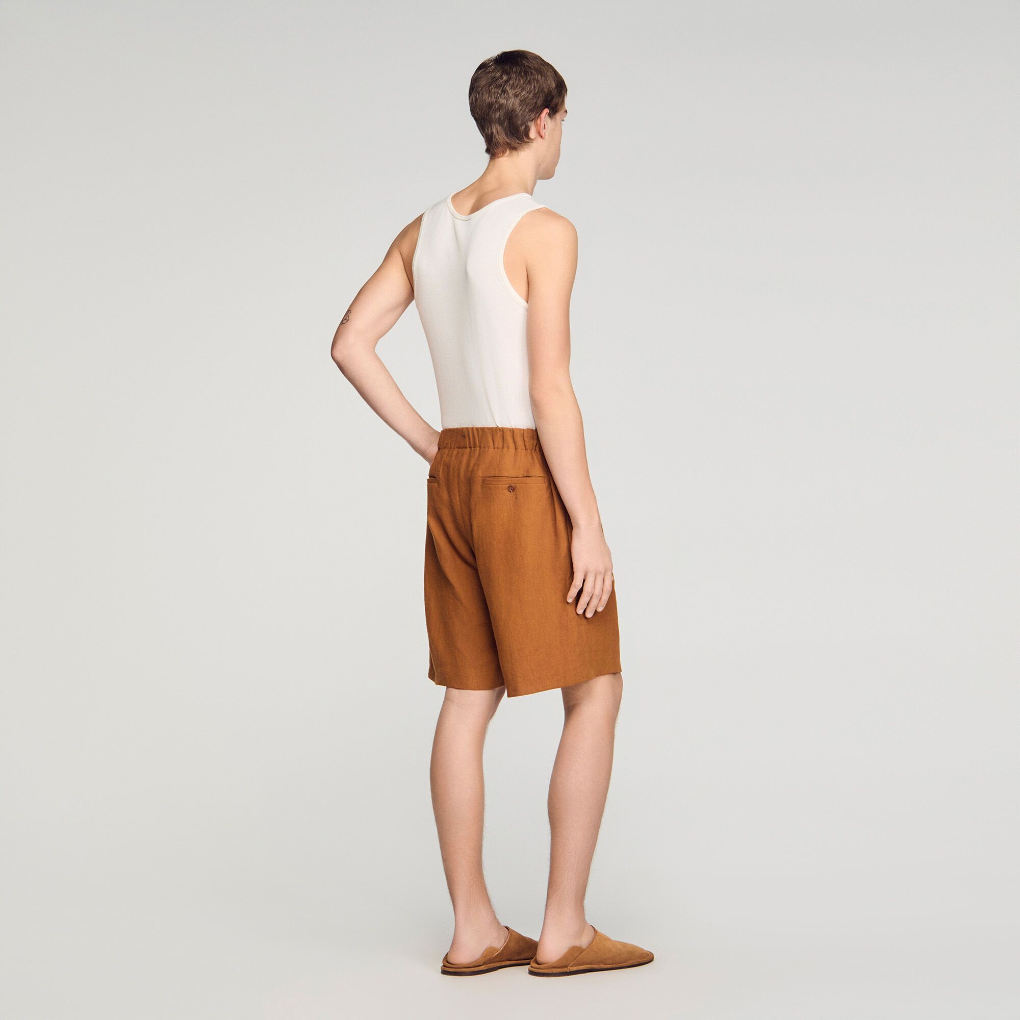 Sandro - Quần short vải lanh cạp chun