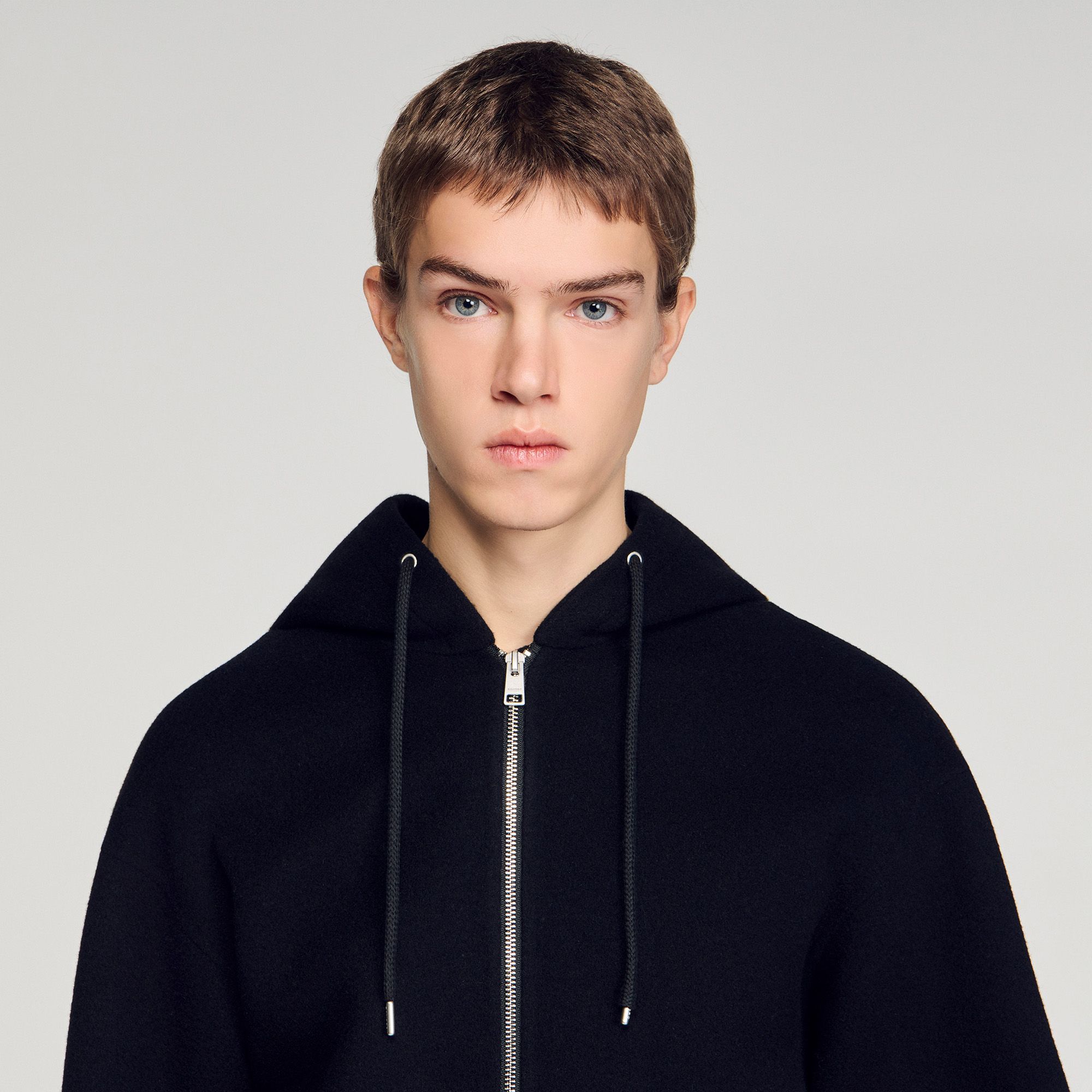 Sandro - Áo khoác len hooded có khóa kéo