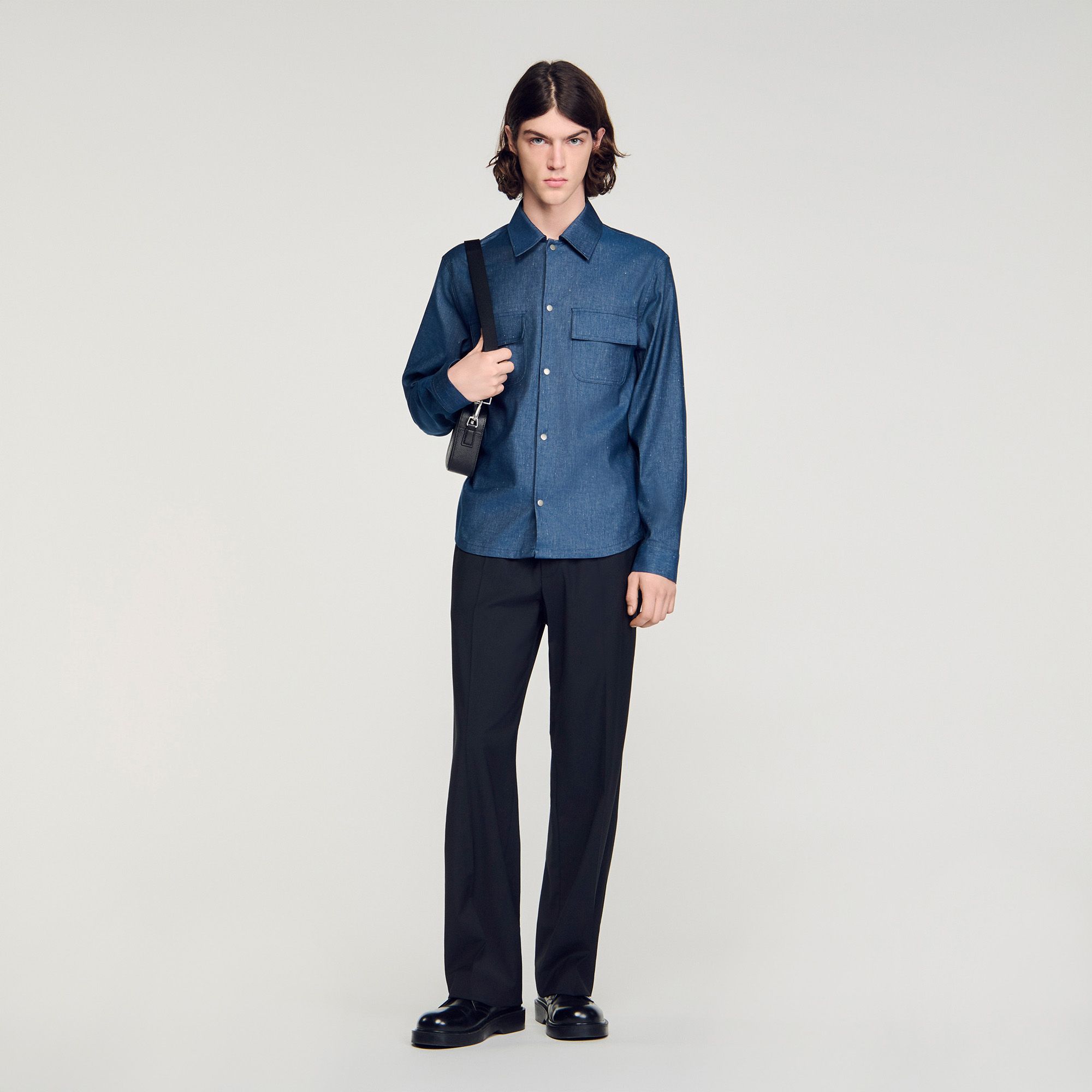 Áo sơ mi cotton và vải lanh hiệu ứng denim
