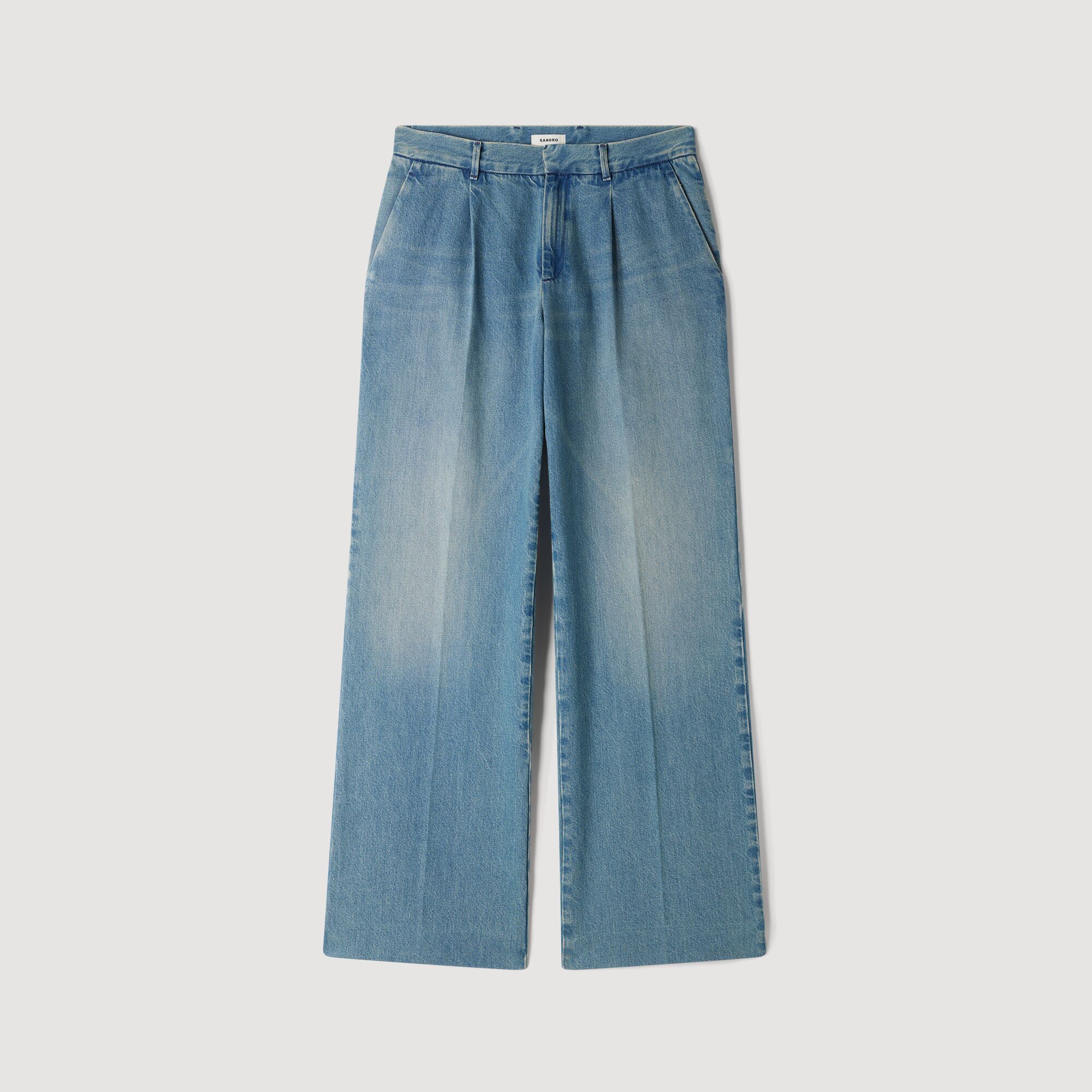 Quần jeans ống rộng wash bạc màu