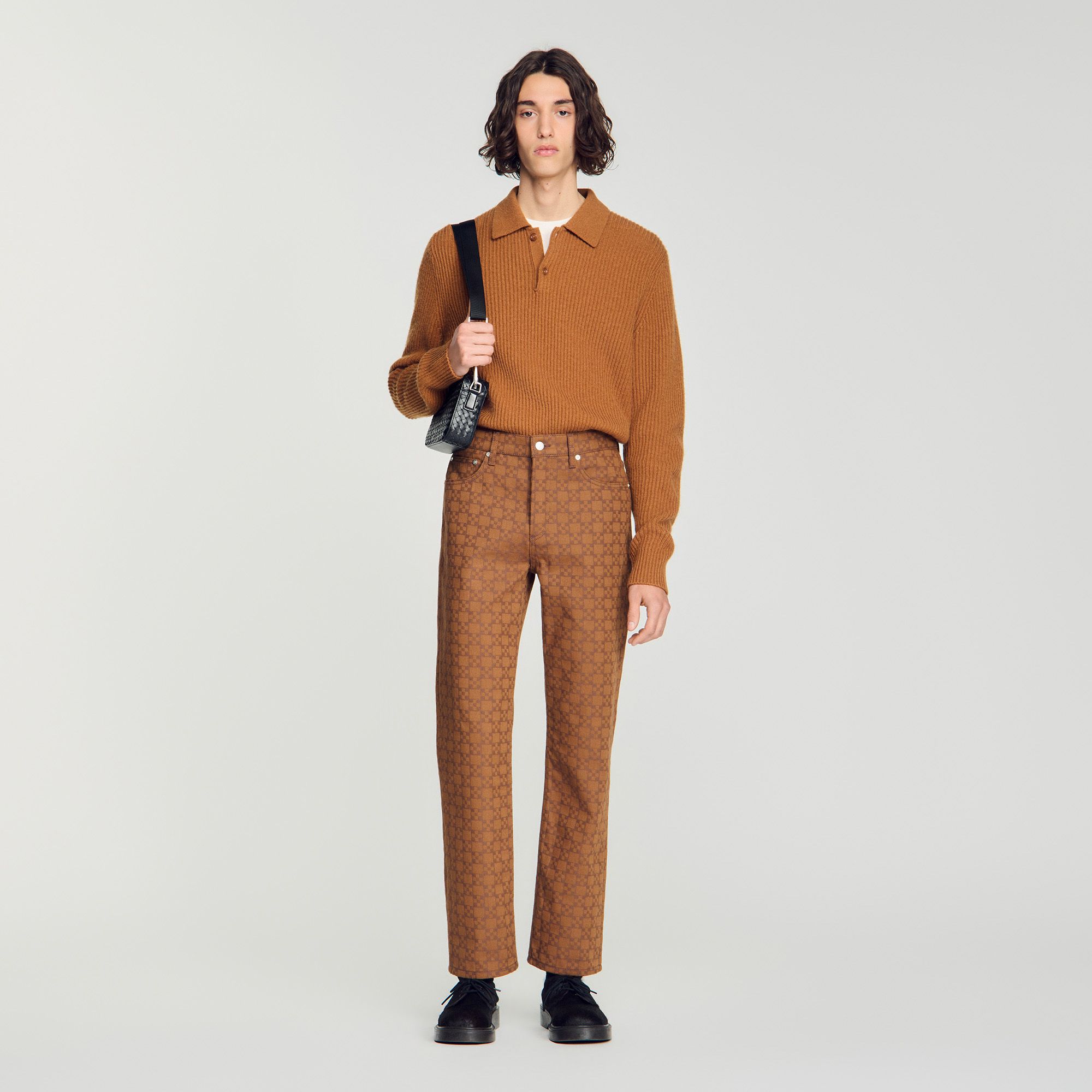 Sandro - Quần jeans họa tiết chữ thập vuông