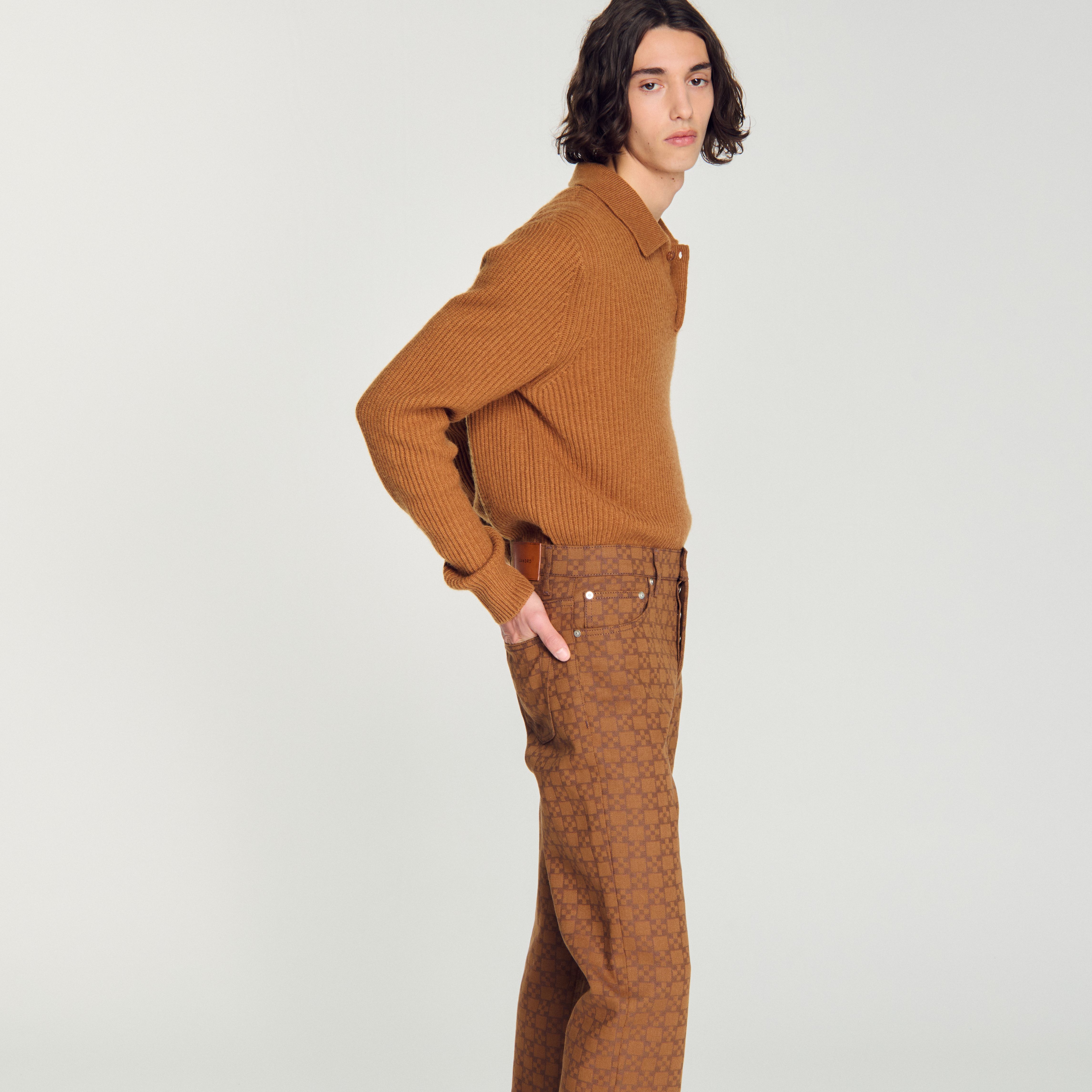 Sandro - Quần jeans họa tiết chữ thập vuông