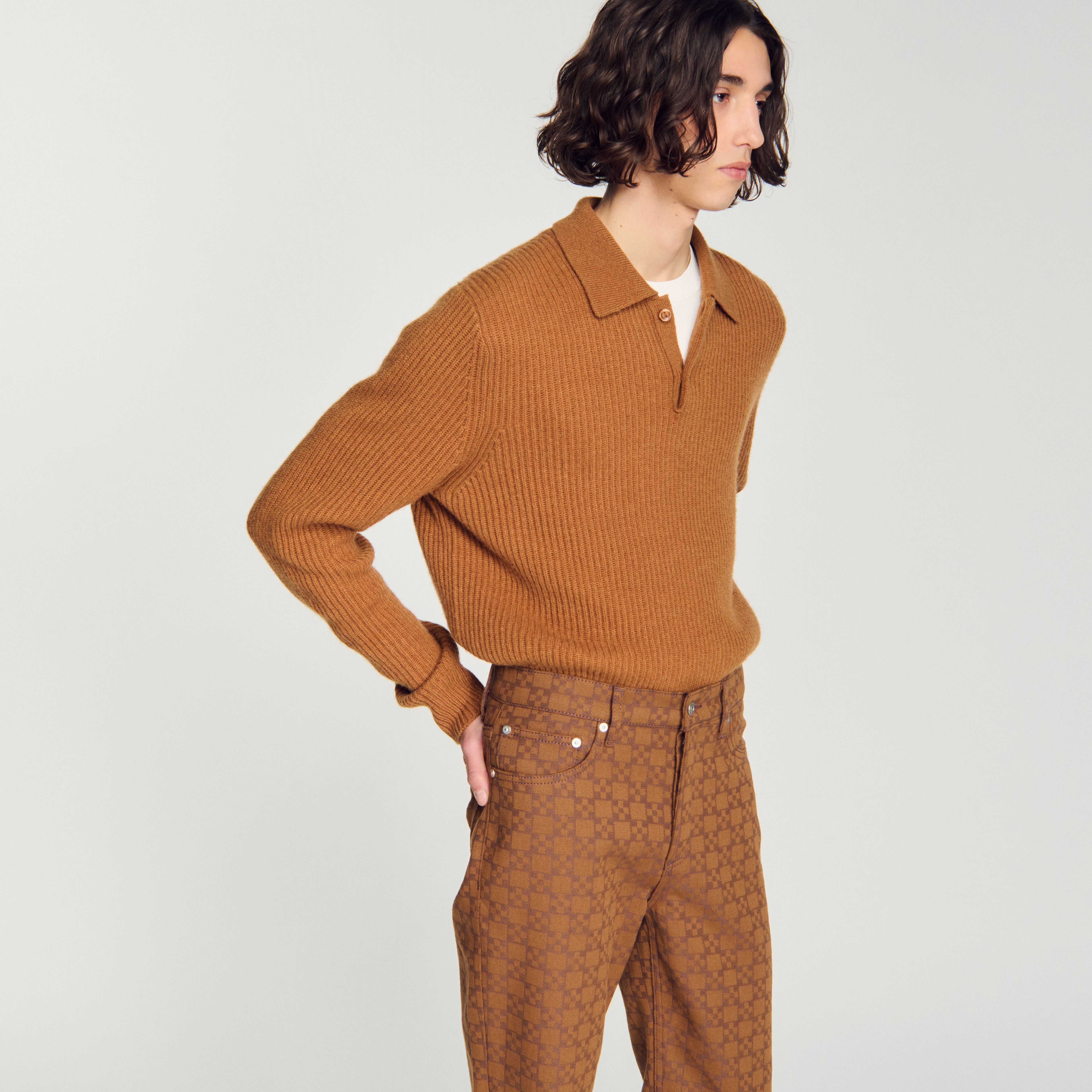 Sandro - Quần jeans họa tiết chữ thập vuông