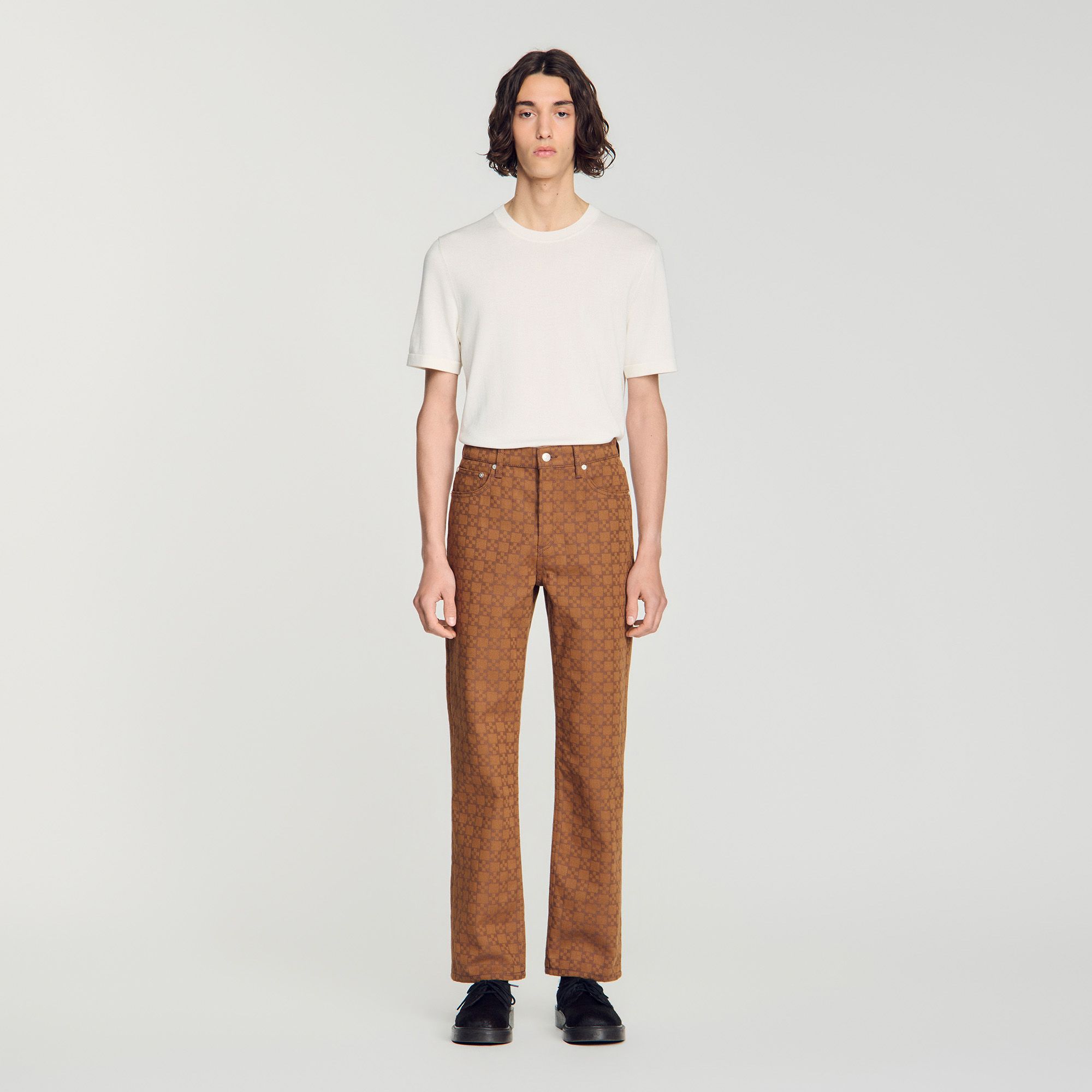 Sandro - Quần jeans họa tiết chữ thập vuông