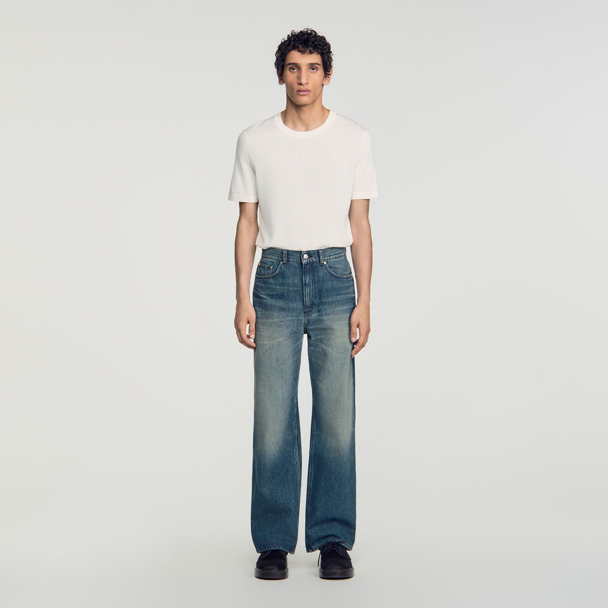 Quần jeans cotton bạc màu dáng baggy