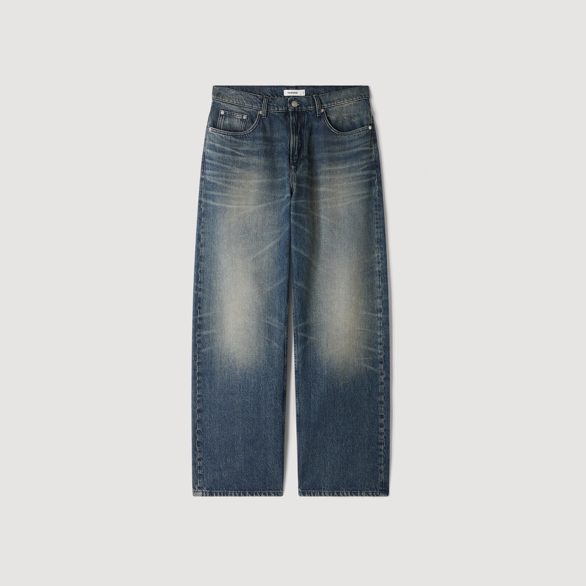 Quần jeans cotton bạc màu dáng baggy