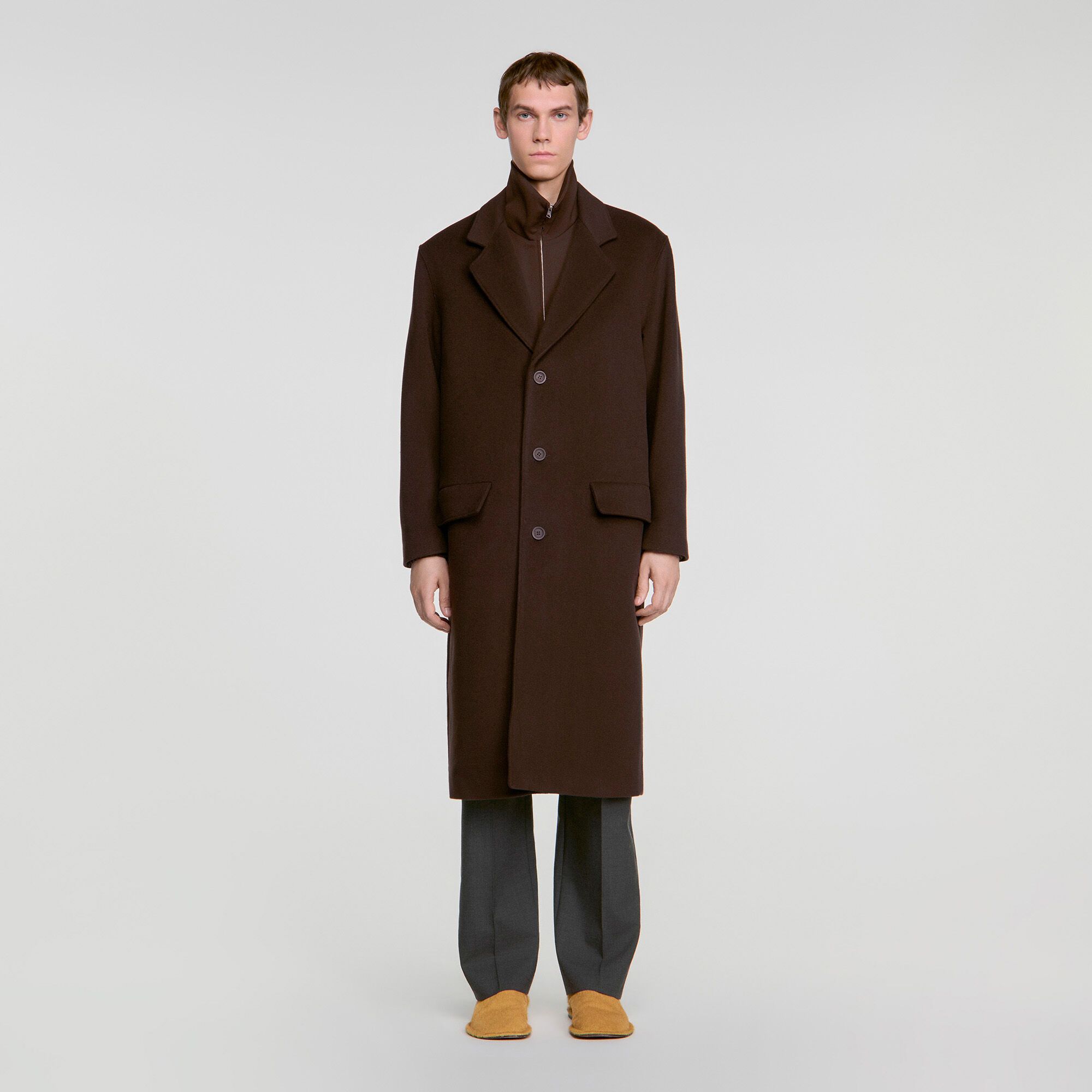 Sandro - Áo khoác dài len pha cashmere