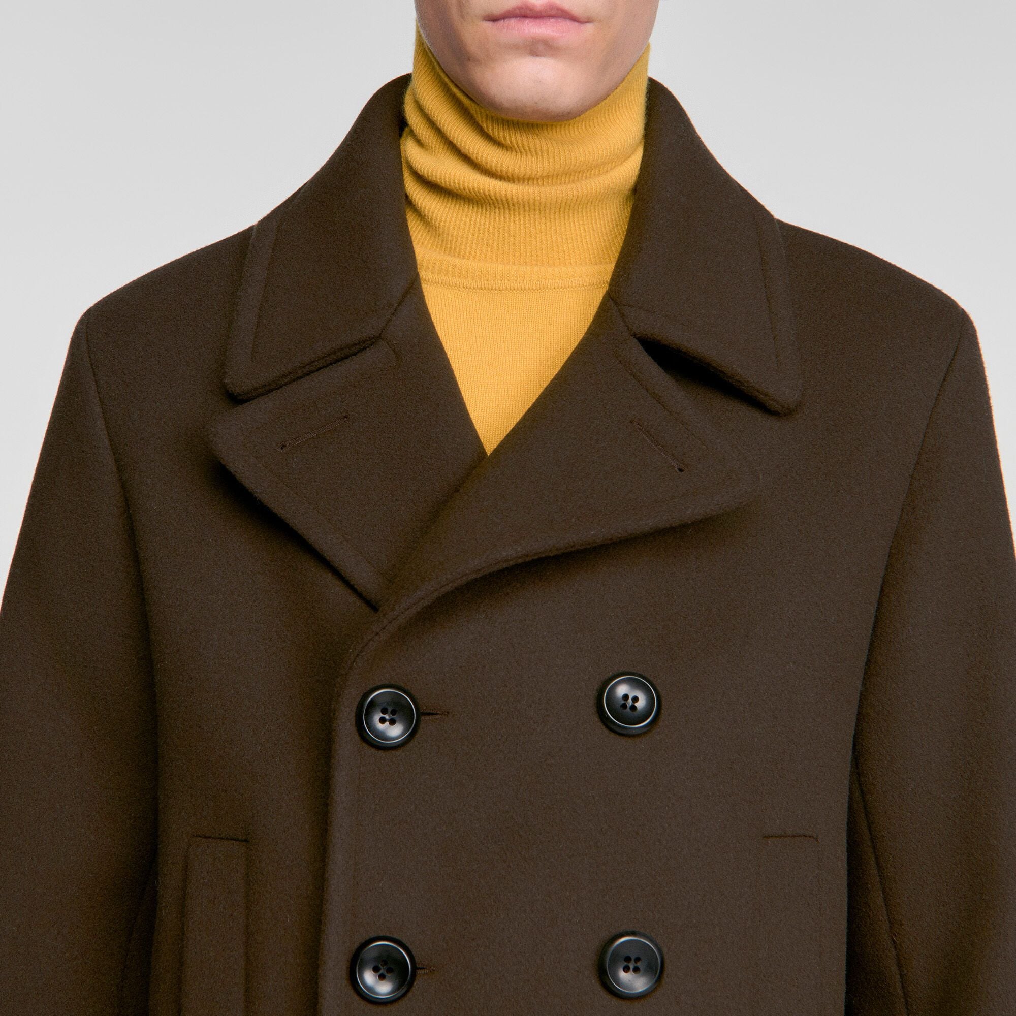Áo pea coat len hai hàng cúc