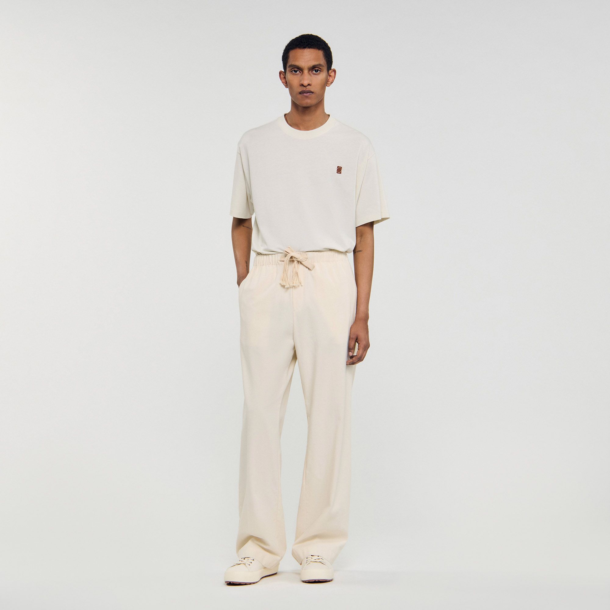 Sandro - Quần ống rộng chất liệu cotton co giãn