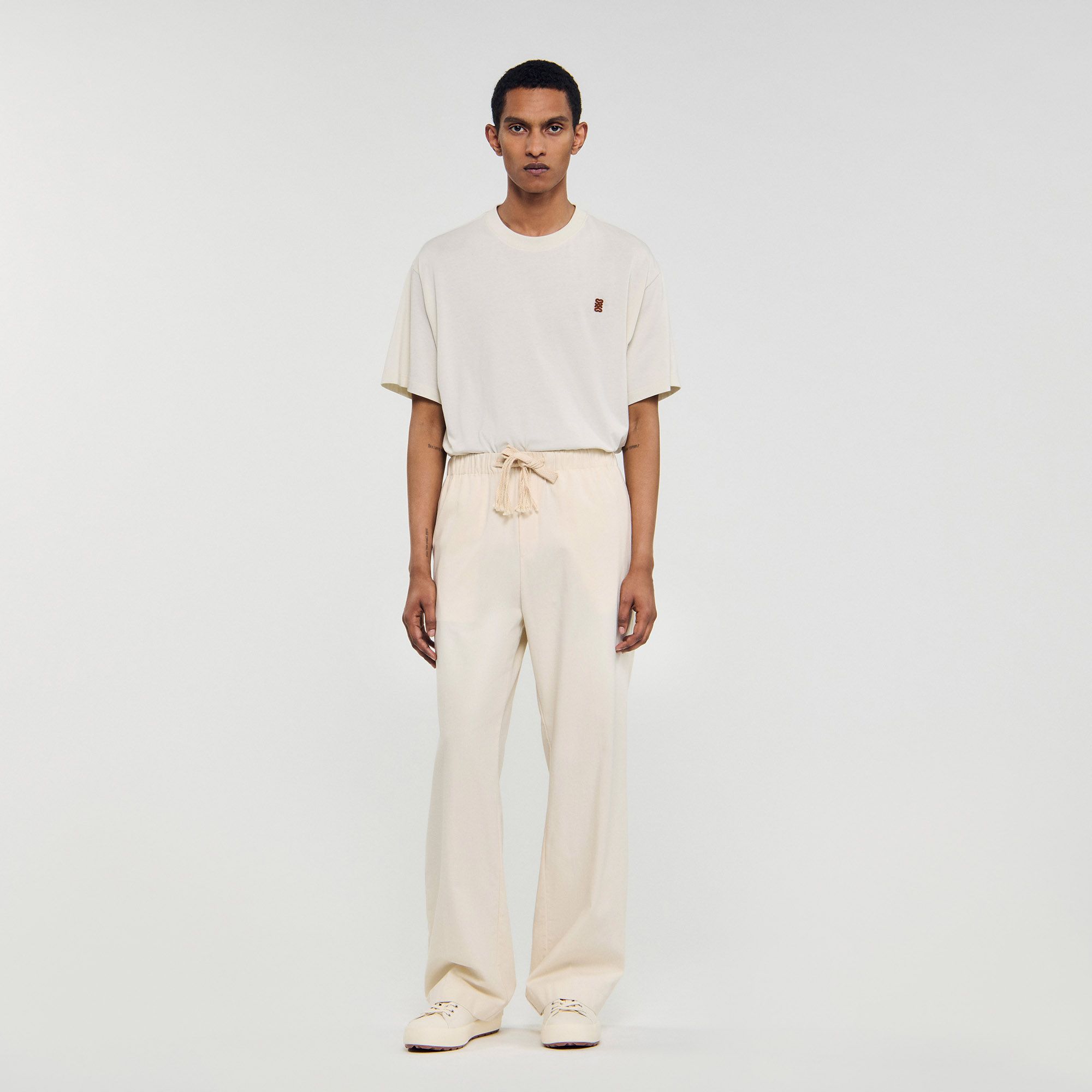 Sandro - Quần ống rộng chất liệu cotton co giãn