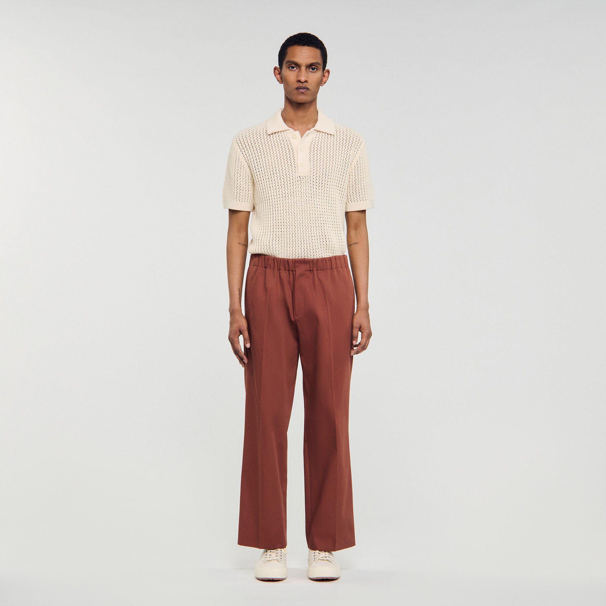 Sandro - Quần ống rộng cotton co giãn