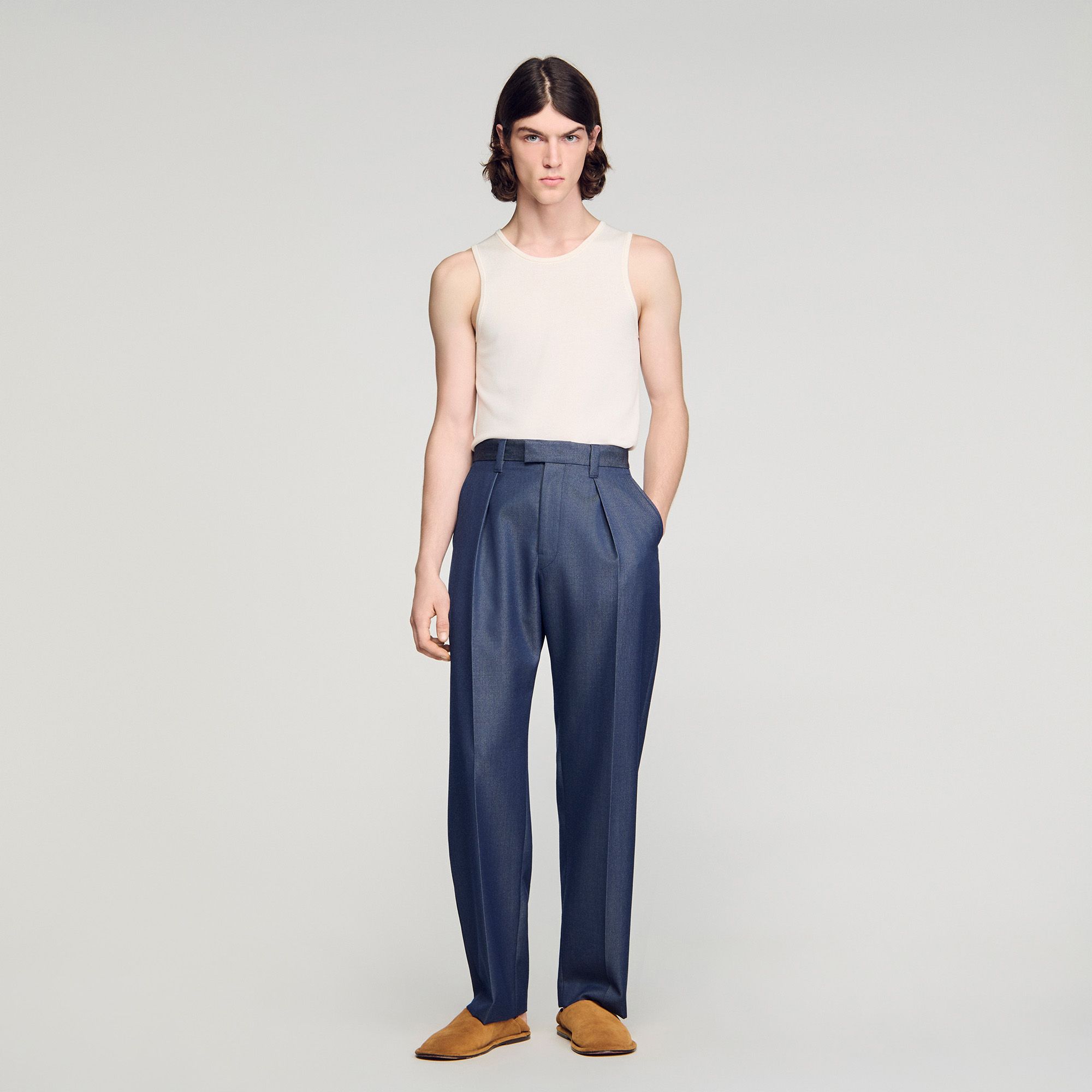 Sandro - Quần trousers xếp ly hiệu ứng denim