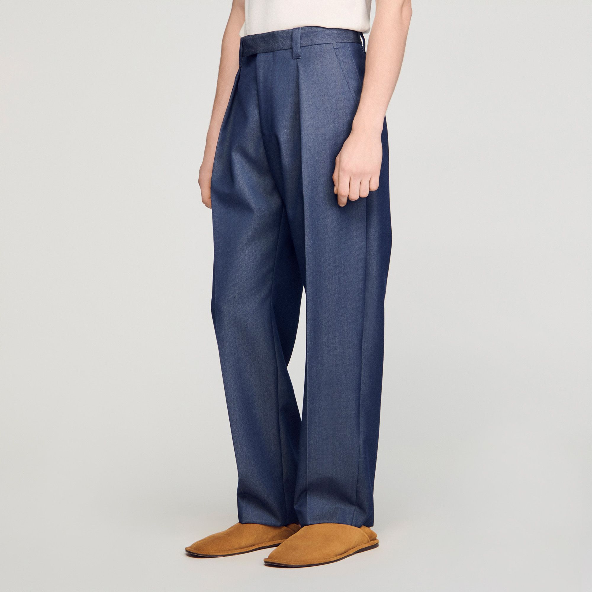Sandro - Quần trousers xếp ly hiệu ứng denim