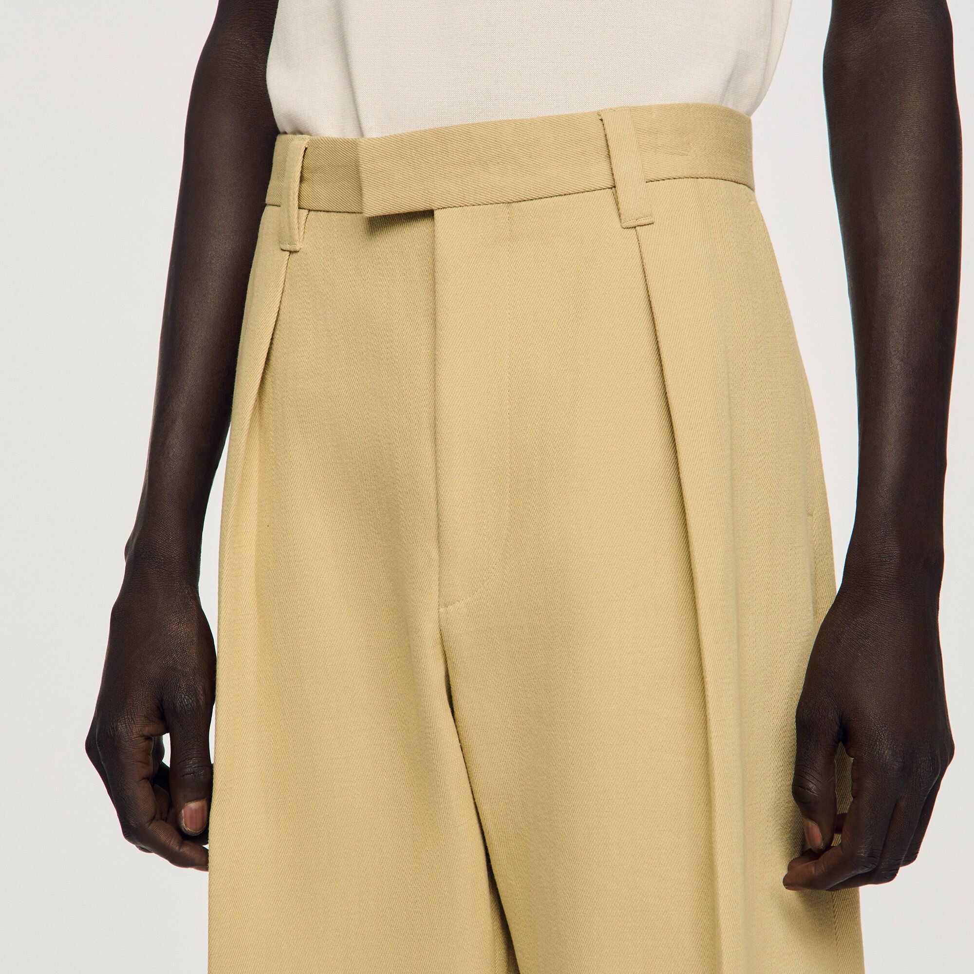 Sandro - Quần ống rộng cotton pha linen