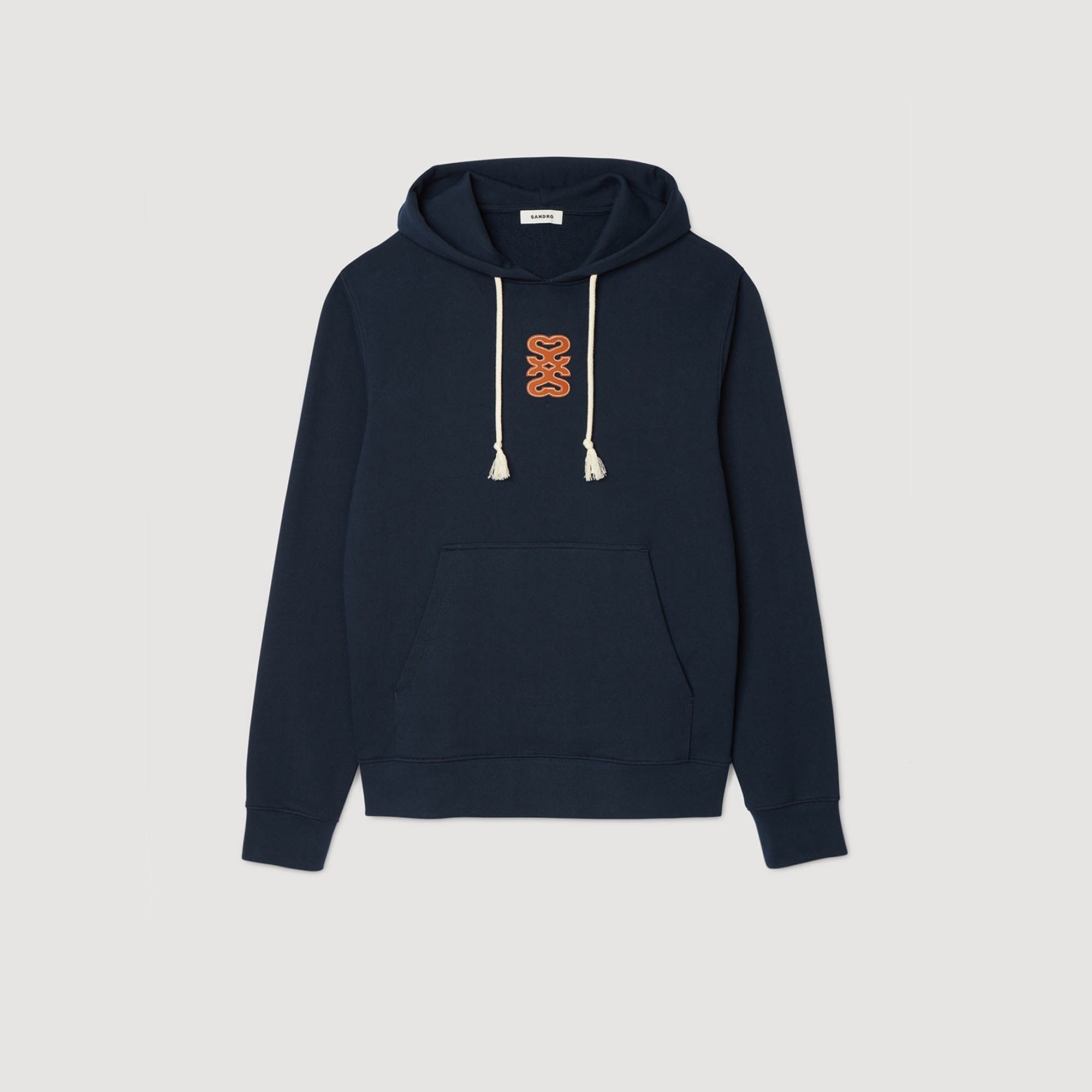 Sandro - Áo hoodie phối logo da