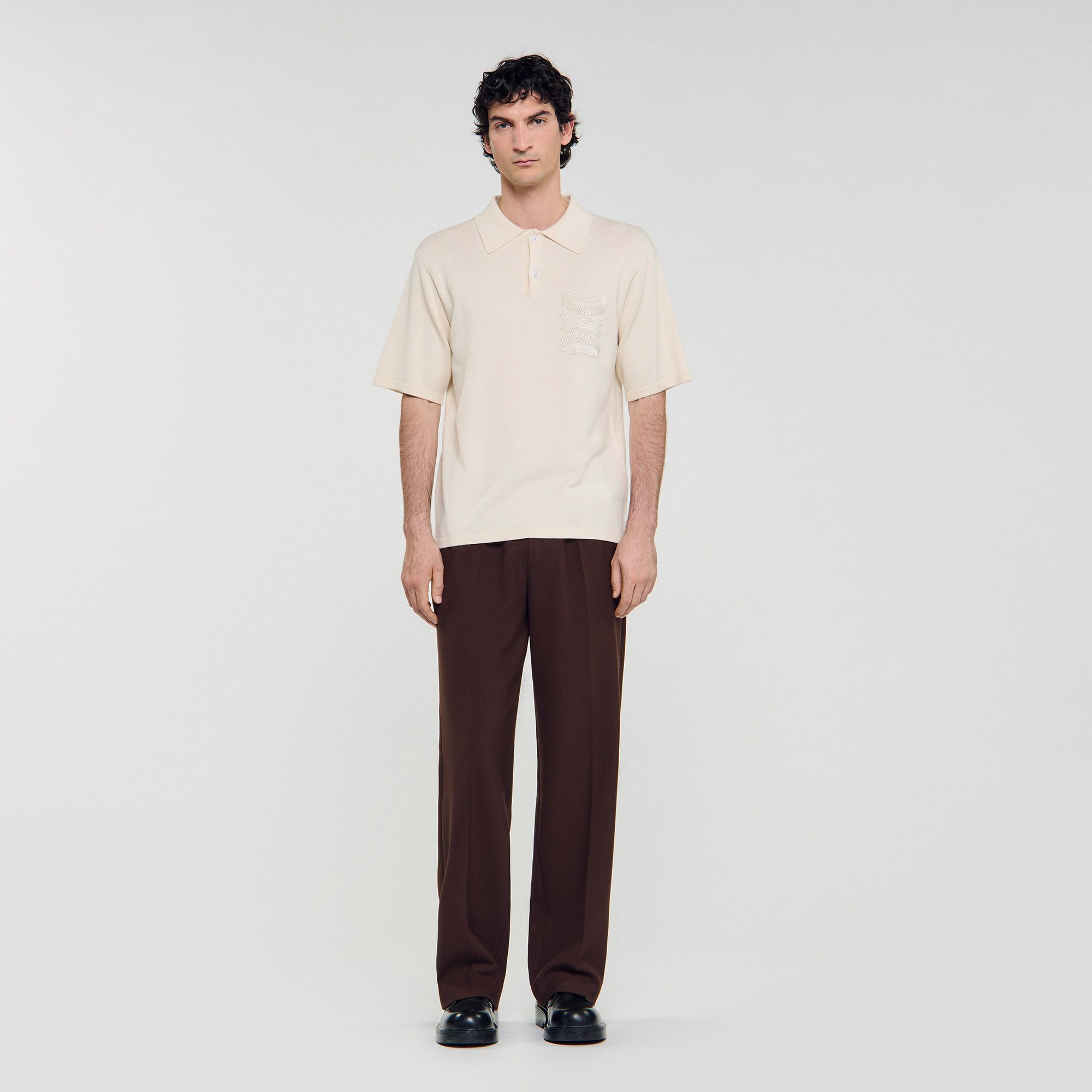 Sandro - Áo polo thêu họa tiết dây thừng