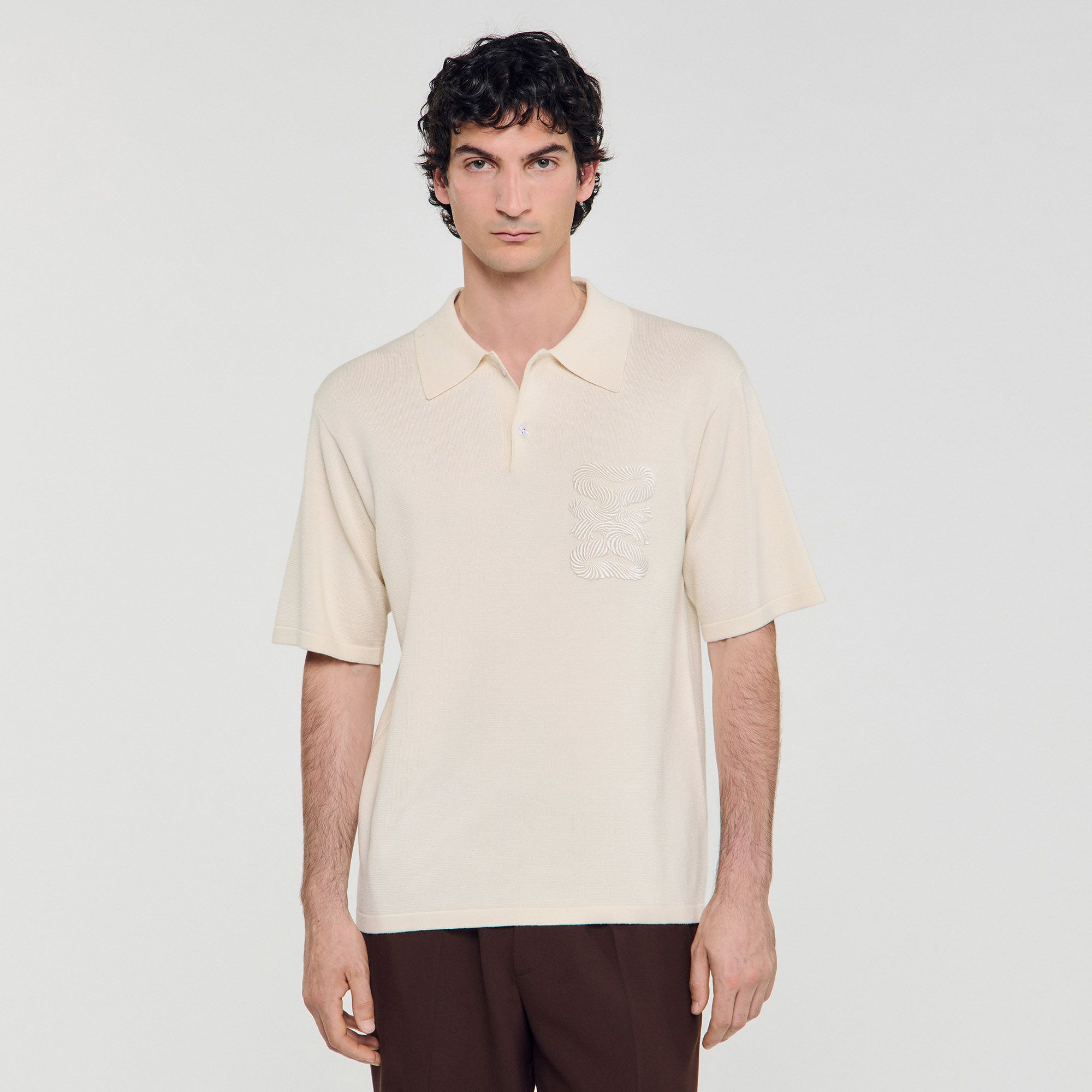 Sandro - Áo polo thêu họa tiết dây thừng