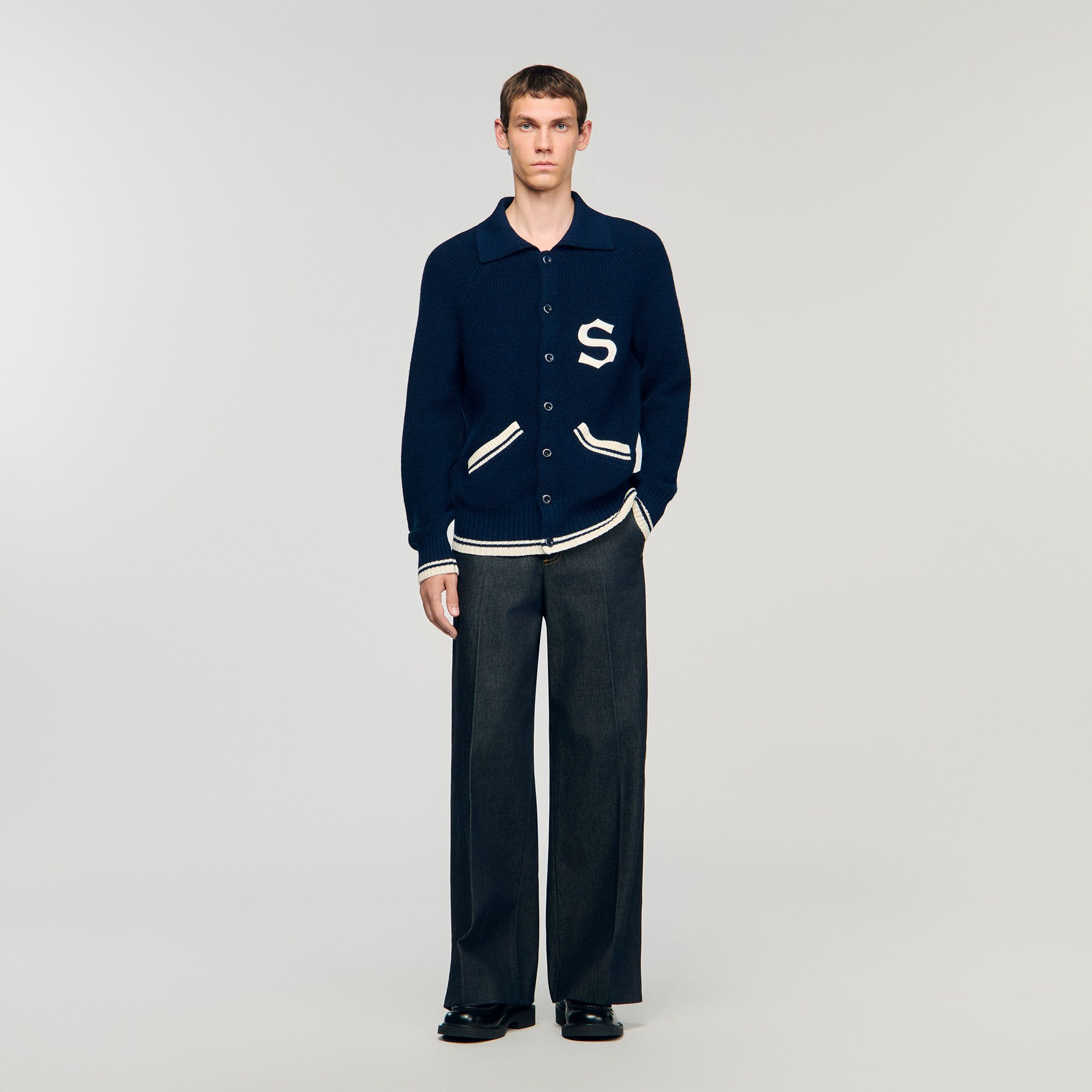 Sandro - Áo cardigan len có patch chữ S