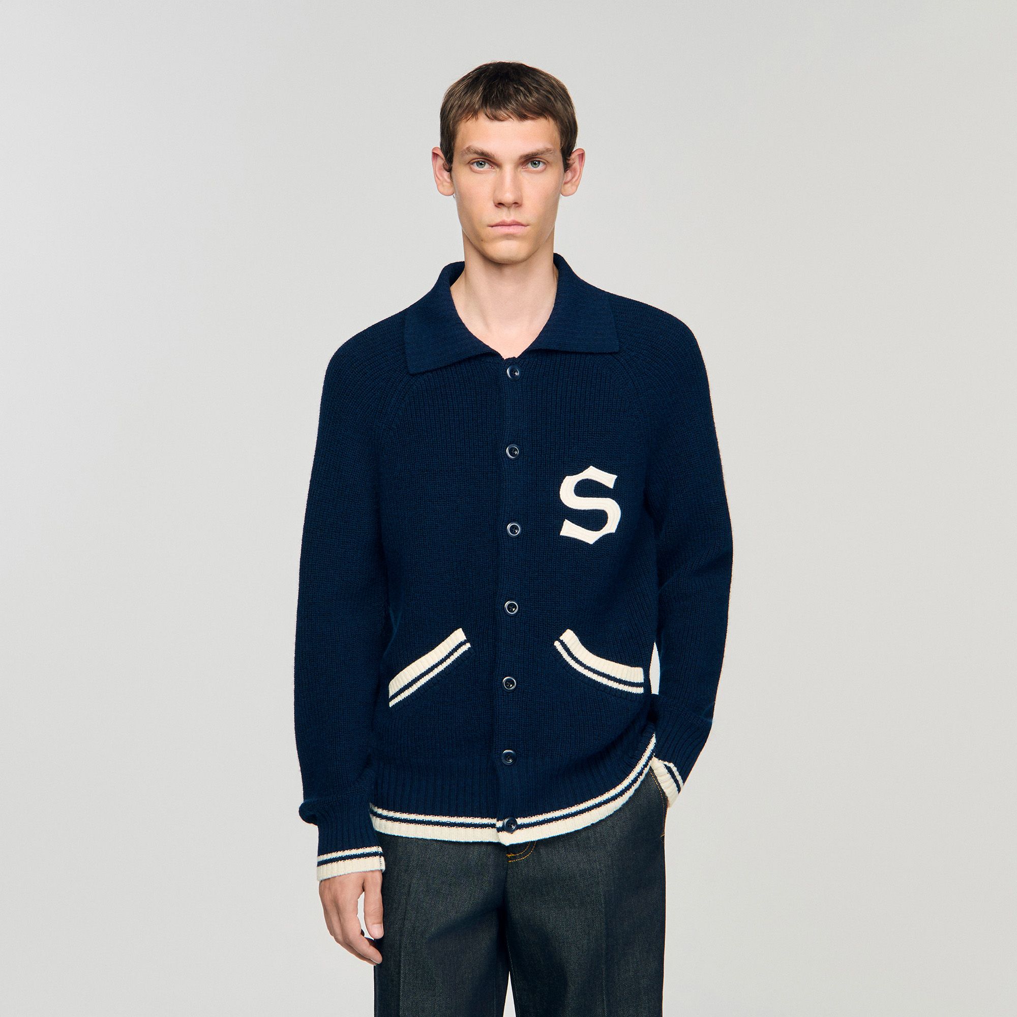 Sandro - Áo cardigan len có patch chữ S