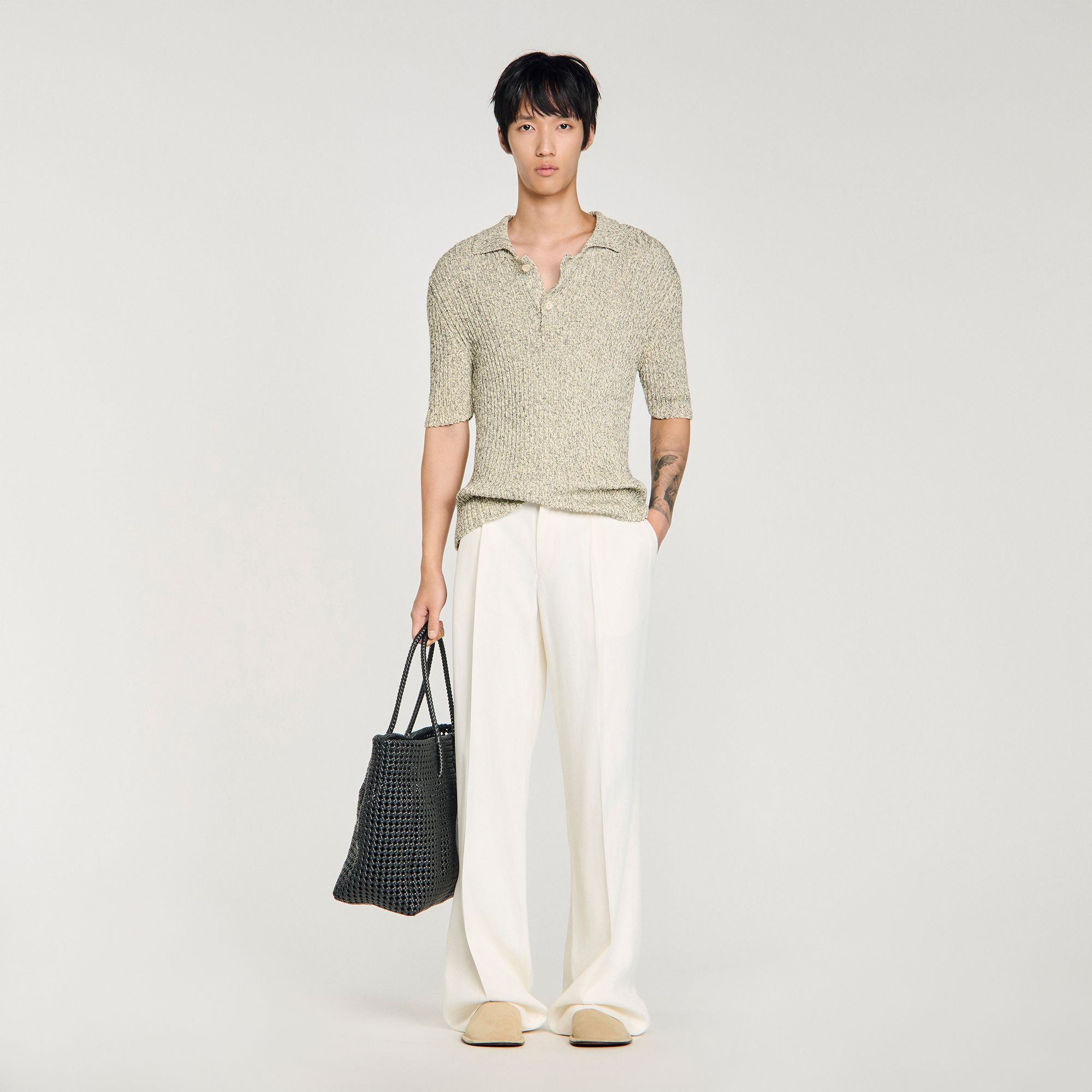 Áo polo dệt kim cotton pha màu