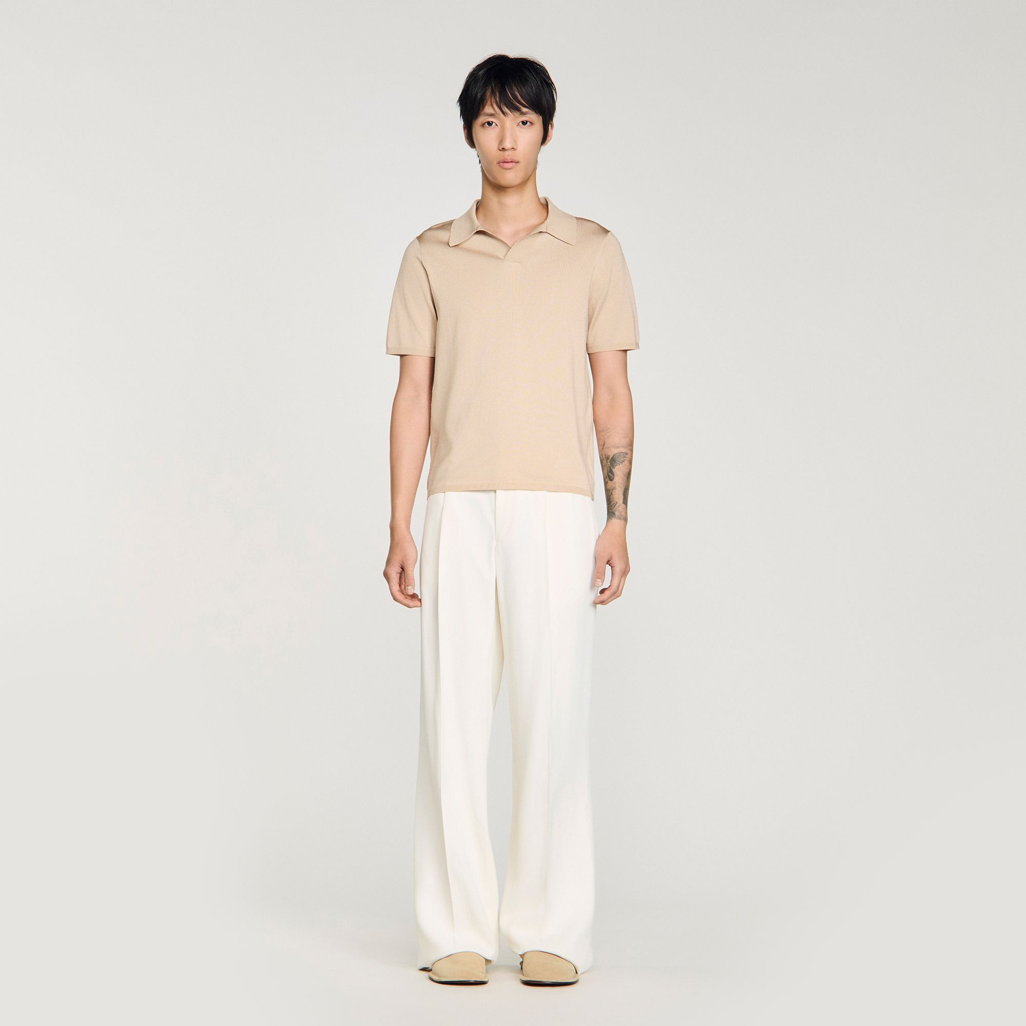 Sandro - Áo polo cổ chữ V tay ngắn