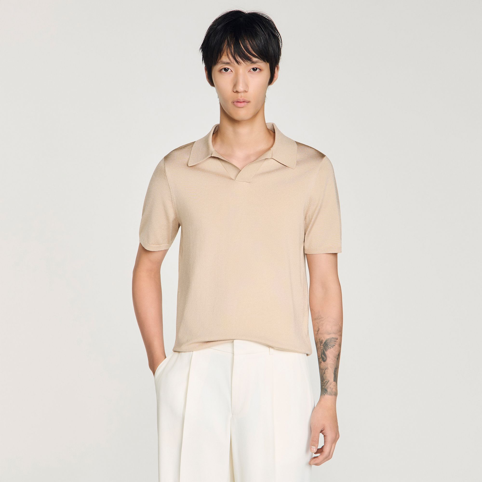 Sandro - Áo polo cổ chữ V tay ngắn