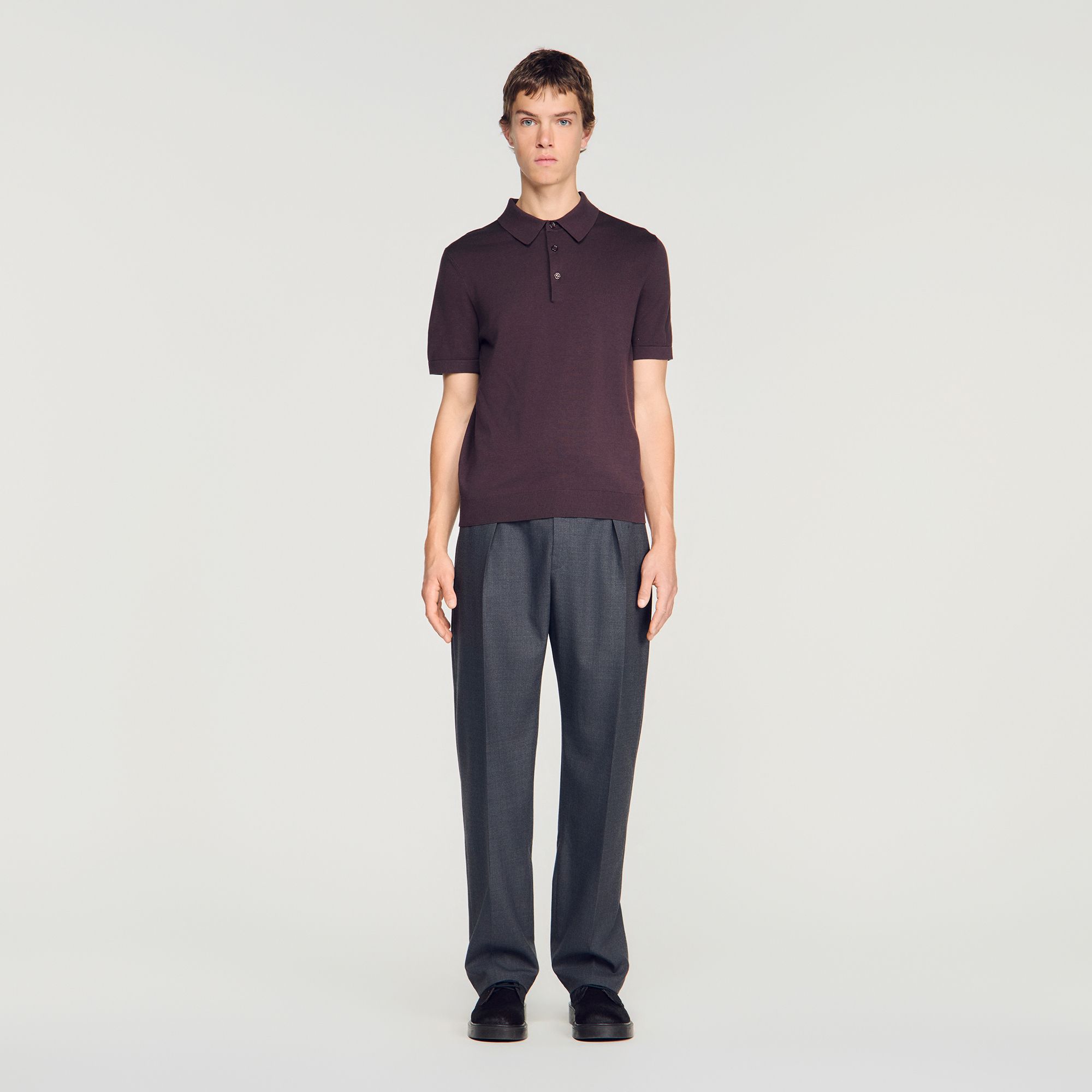 Sandro - Áo polo cotton phối lụa