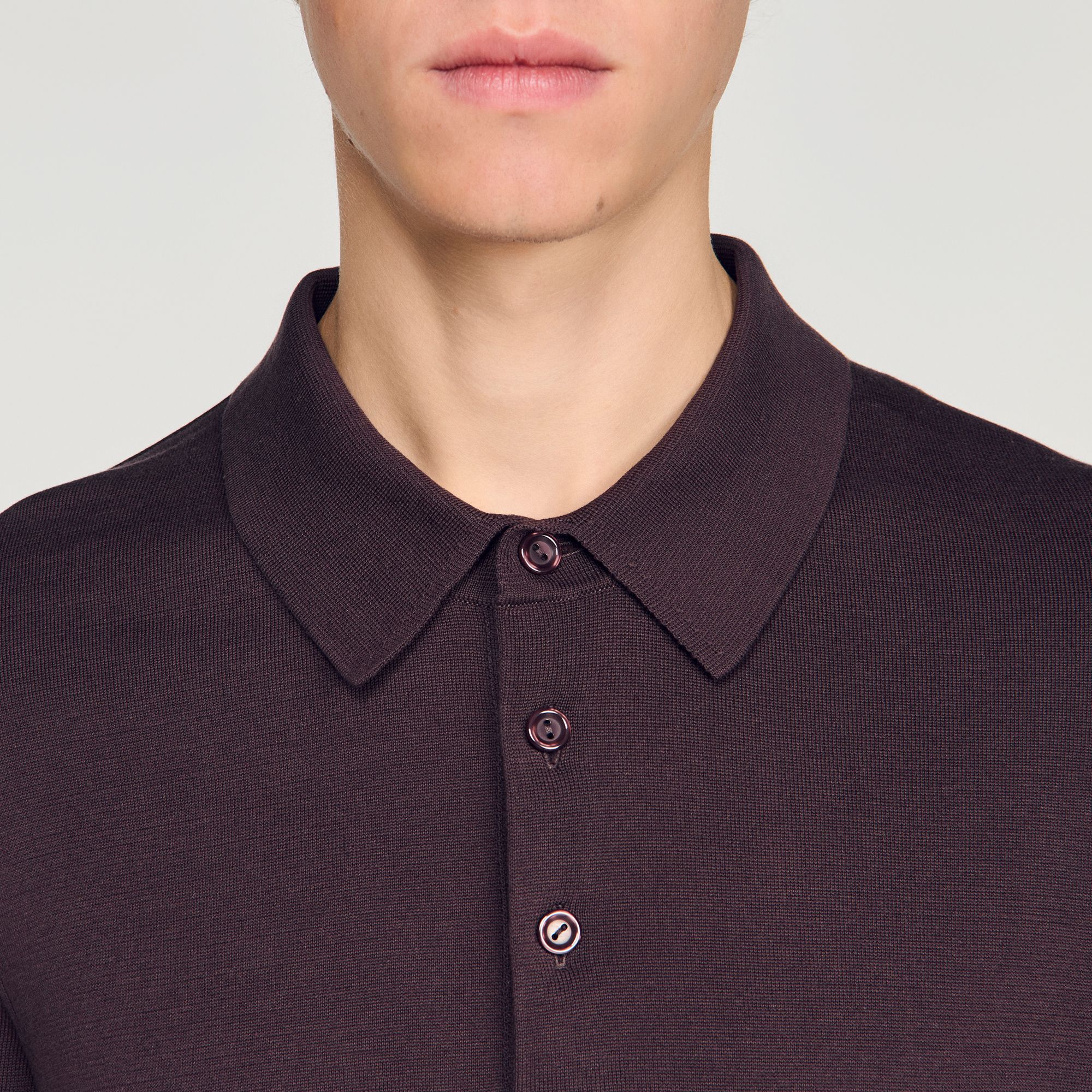 Sandro - Áo polo cotton phối lụa