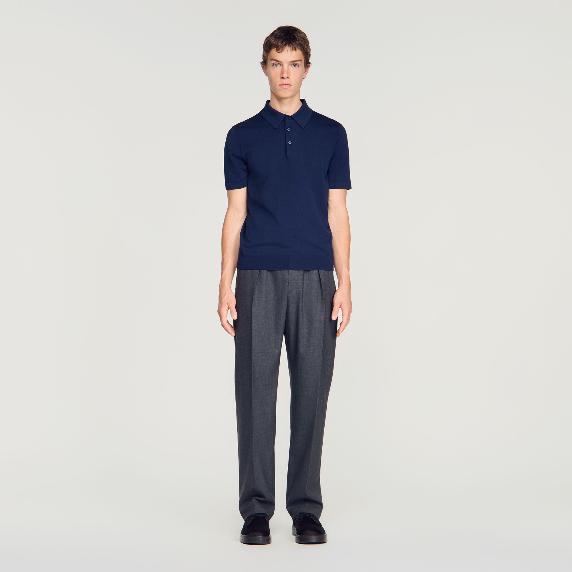 Sandro - Áo polo cotton phối lụa