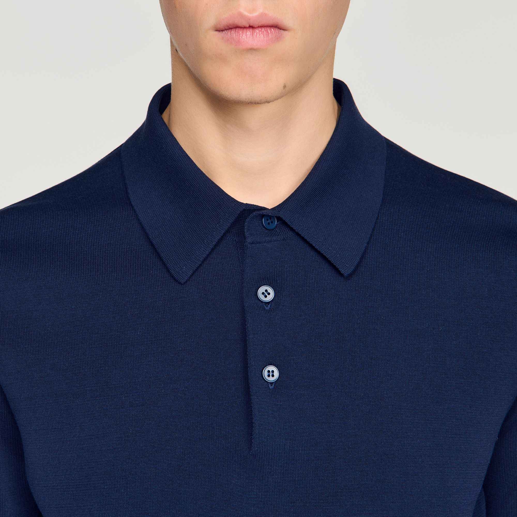 Sandro - Áo polo cotton phối lụa