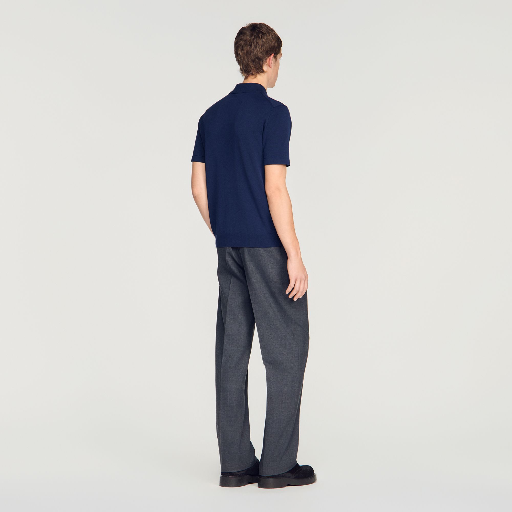 Sandro - Áo polo cotton phối lụa