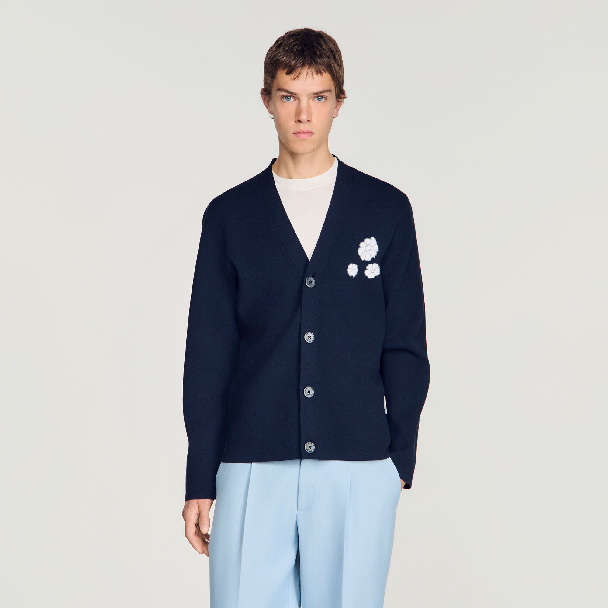 Áo cardigan len dệt họa tiết hoa jacquard
