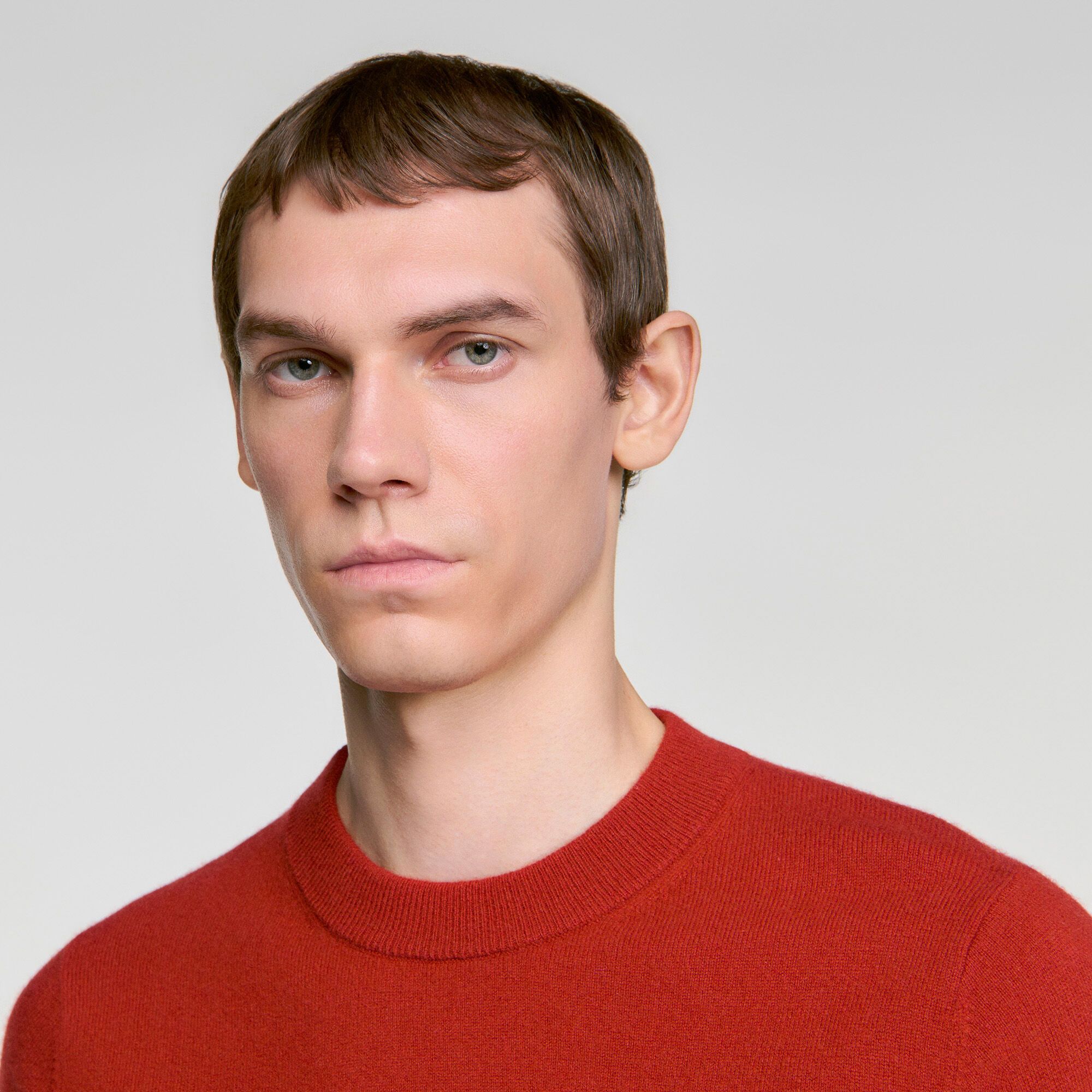 Áo len cổ tròn cashmere màu cam cháy