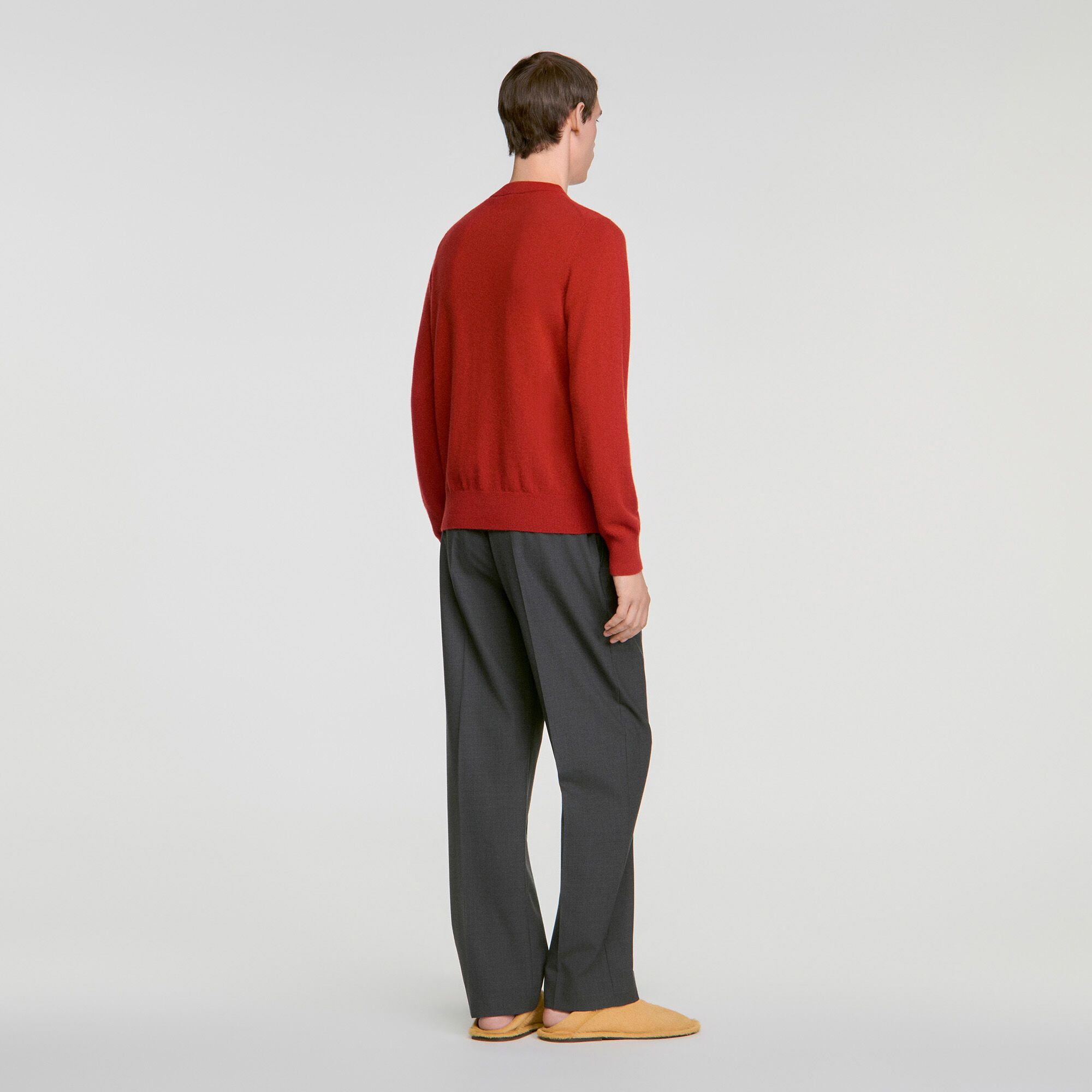 Áo len cổ tròn cashmere màu cam cháy