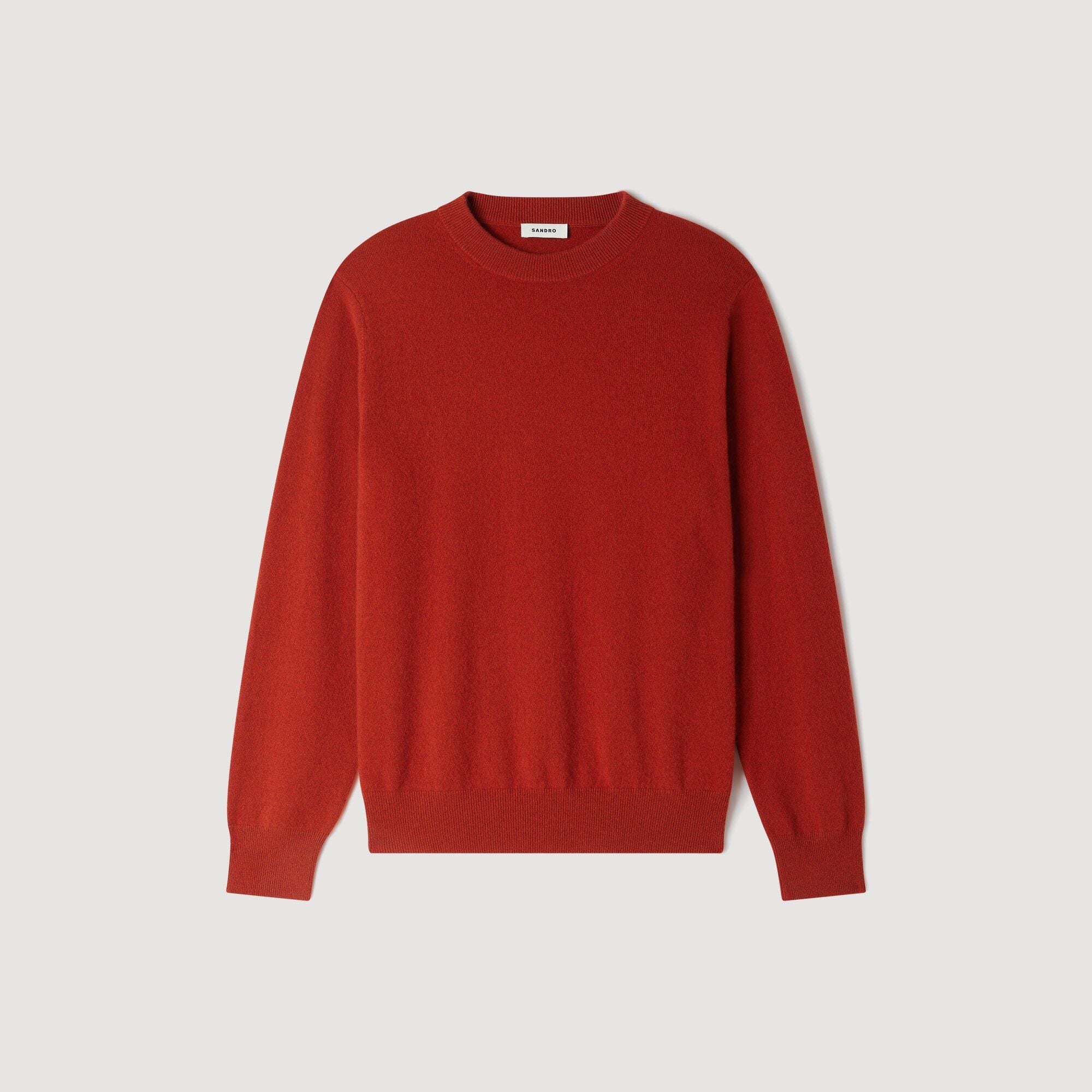 Áo len cổ tròn cashmere màu cam cháy