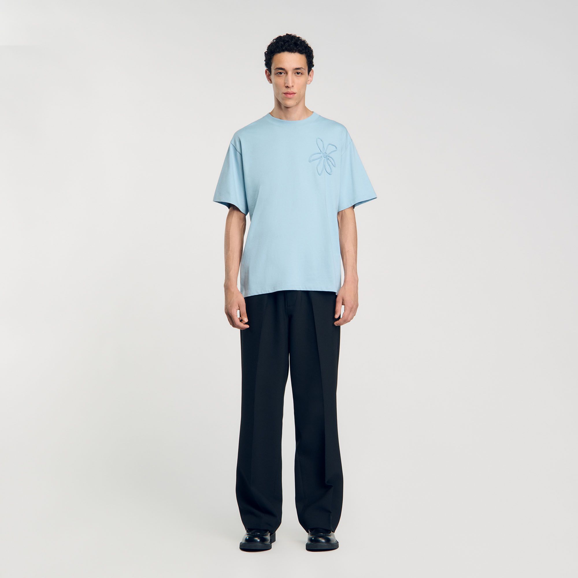 Sandro - Áo thun oversized họa tiết hoa thêu