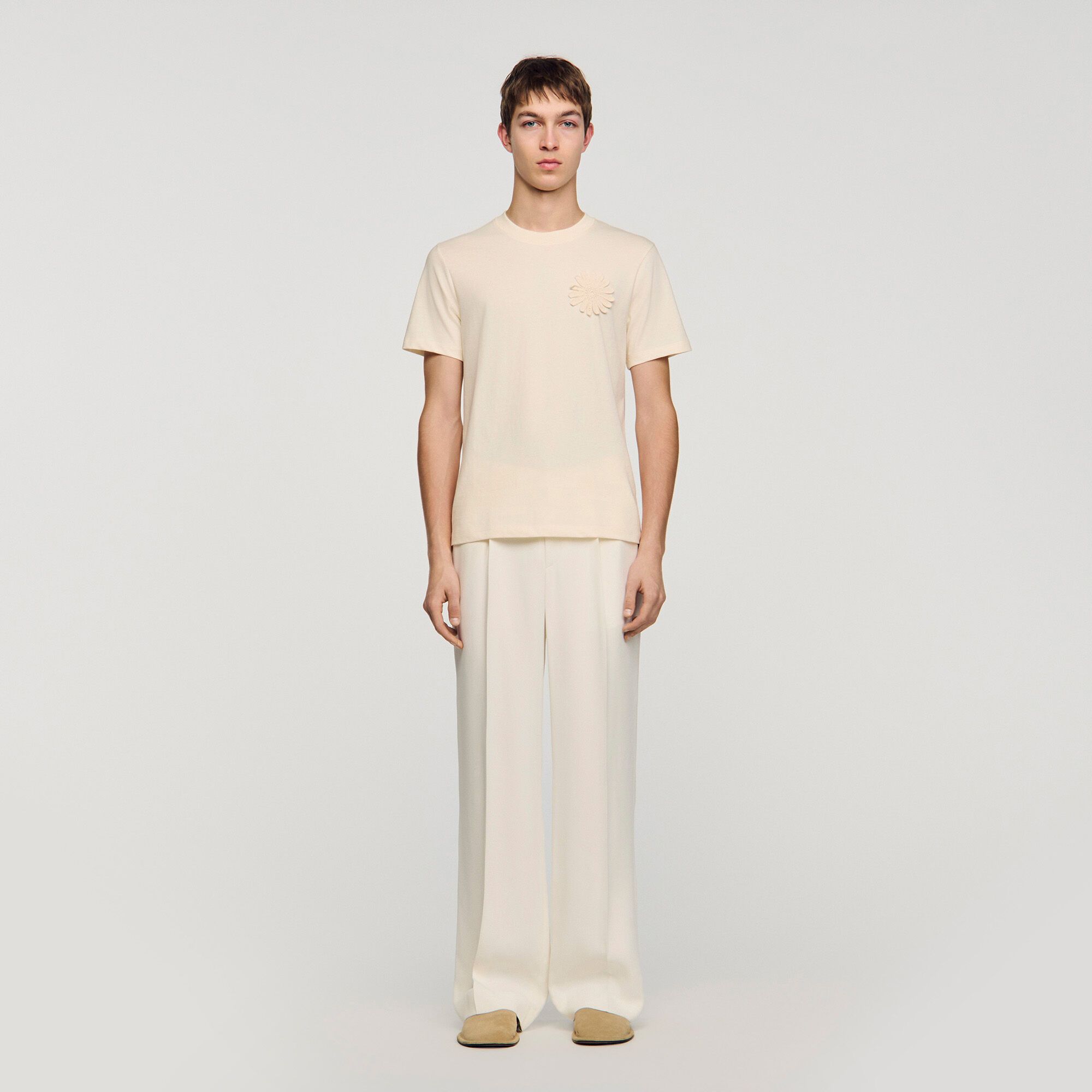 Sandro - Áo thun cotton thêu hoa crochet