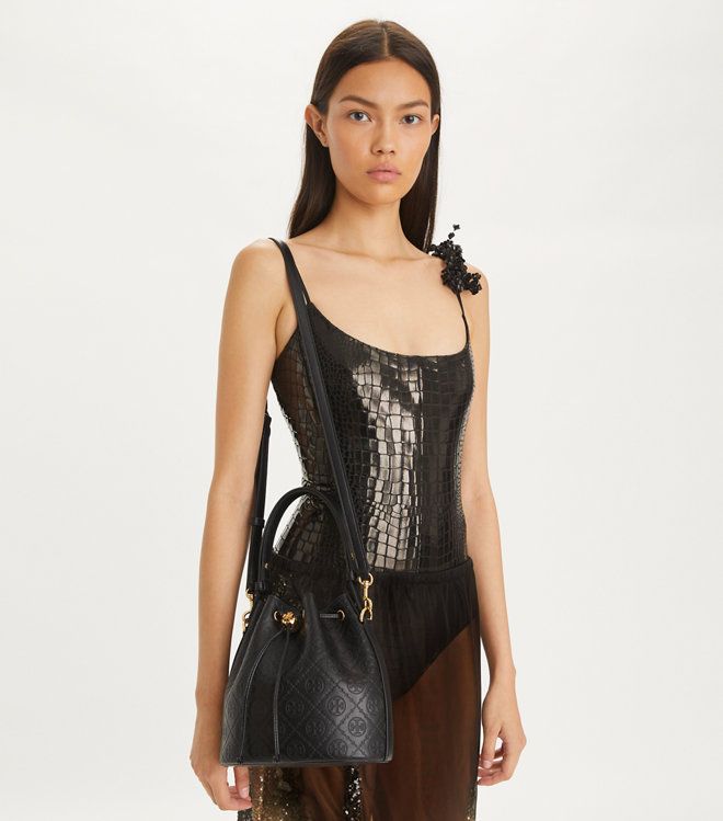 Tory Burch - Túi T Monogram Leather Bucket Bag