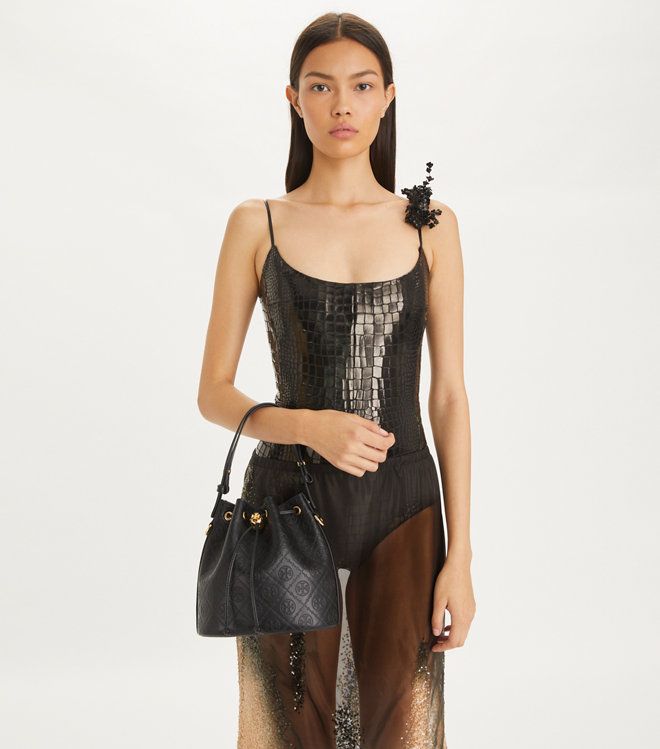 Tory Burch - Túi T Monogram Leather Bucket Bag