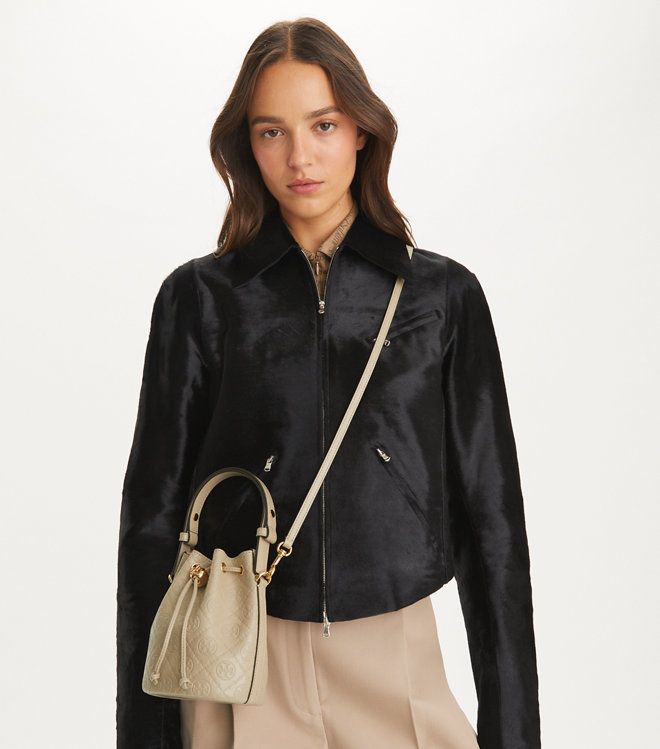 Tory Burch - Túi T Monogram Leather Mini Bucket Bag