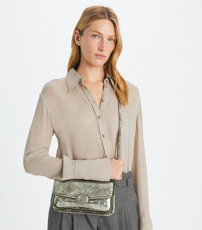 Tory Burch - Túi đeo vai chữ nhật Robinson Floral Metallic
