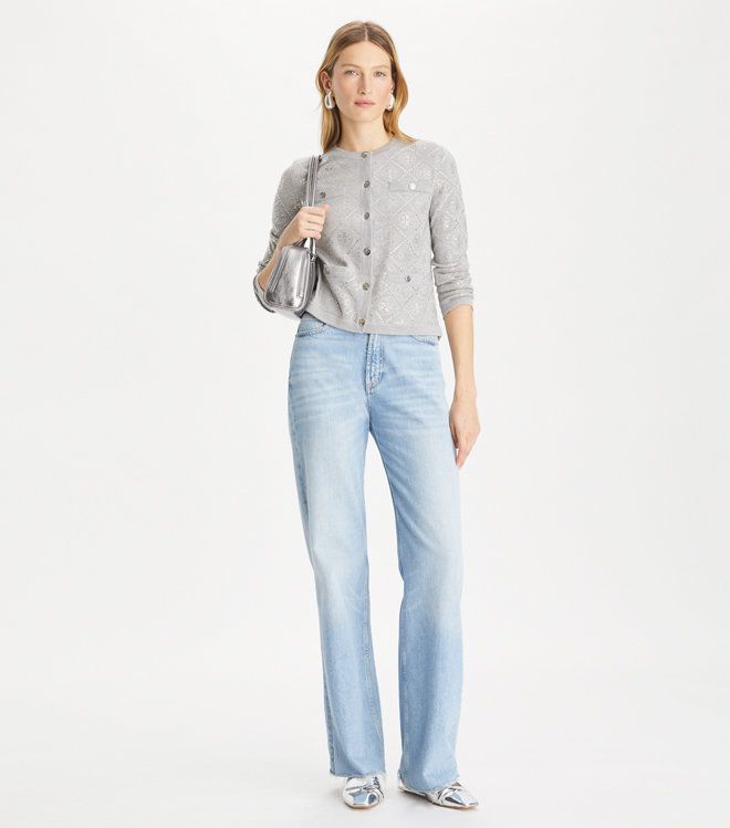 Tory Burch - Áo cardigan T Monogram Embellished Kendra