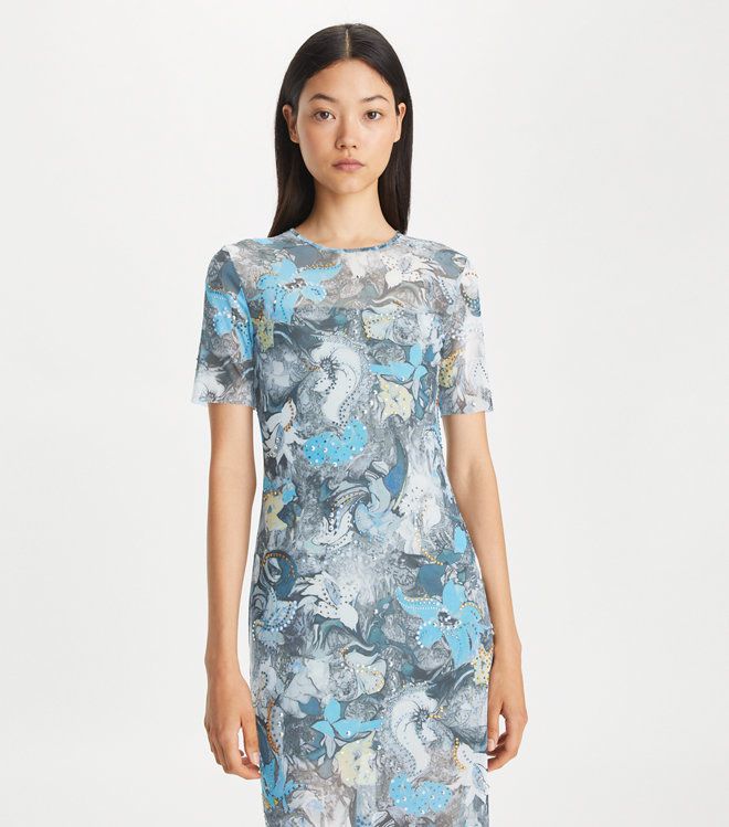 Tory Burch - Đầm T-Shirt mesh in họa tiết