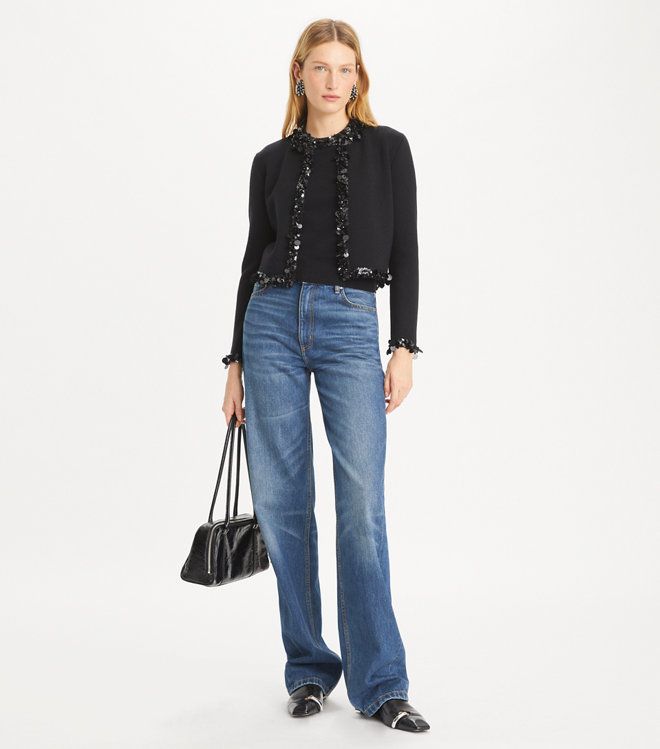 Tory Burch - Áo cardigan Embellished dáng crop