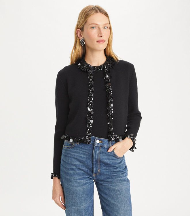 Tory Burch - Áo cardigan Embellished dáng crop