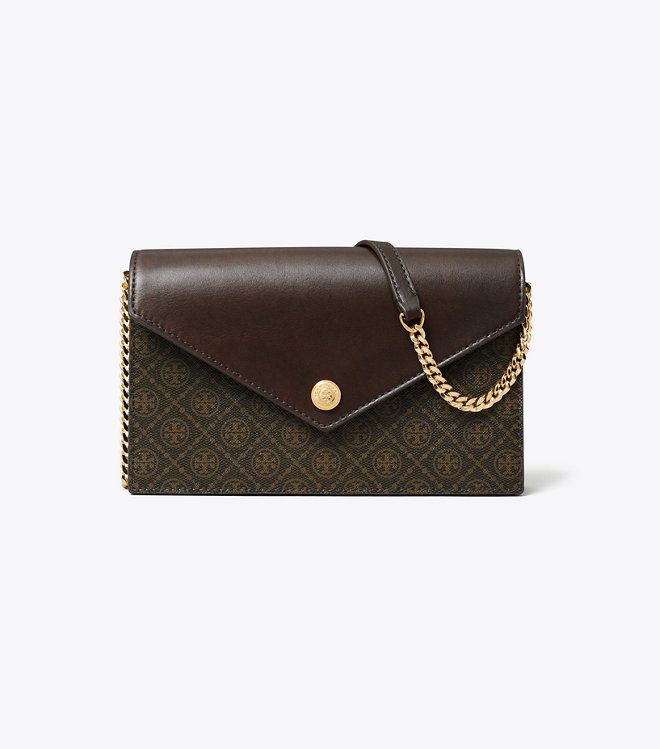 Tory Burch - Ví gập phối dây xích T Monogram Coated Canvas
